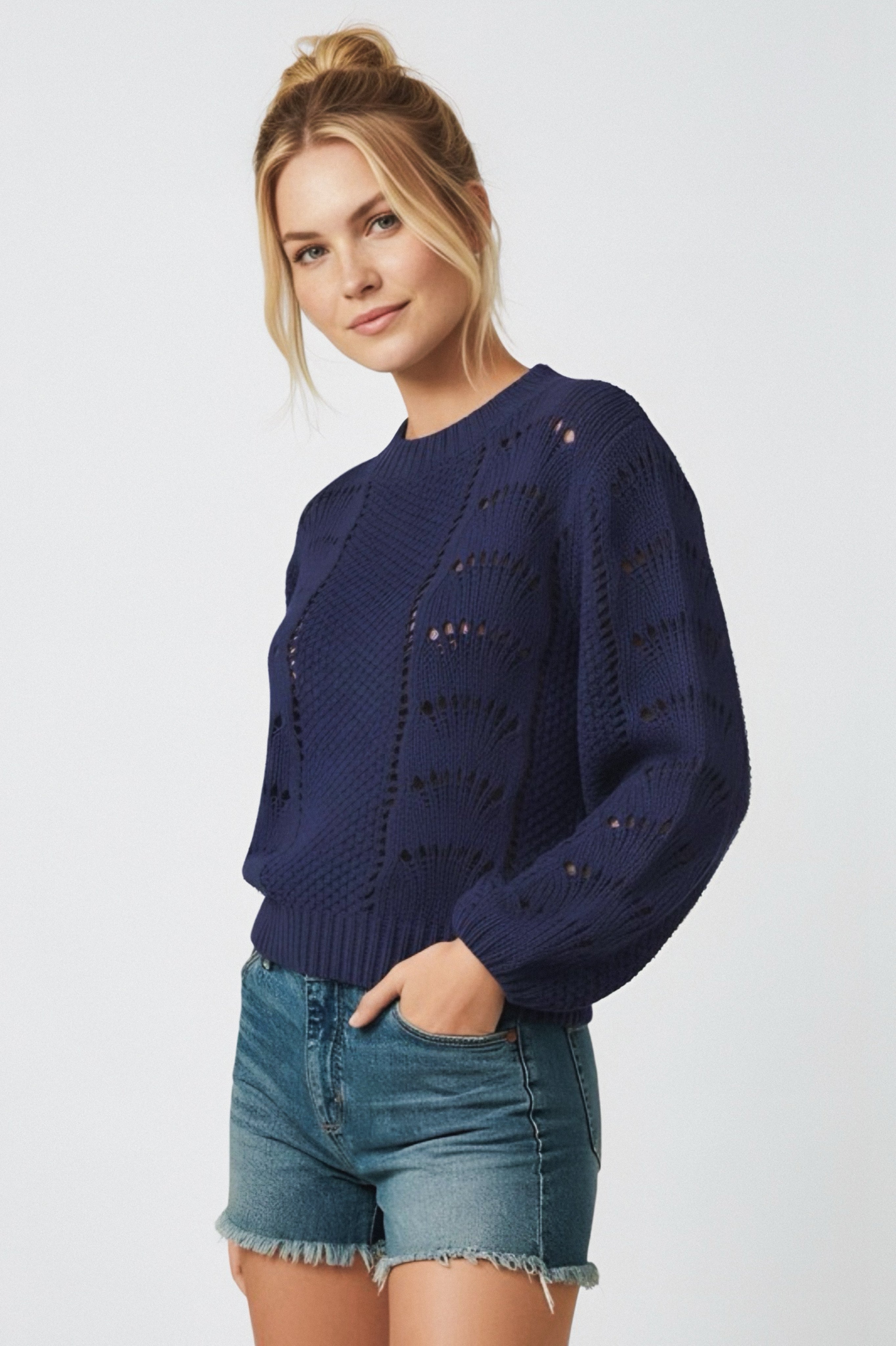Navy Blue Skies Crochet Pullover