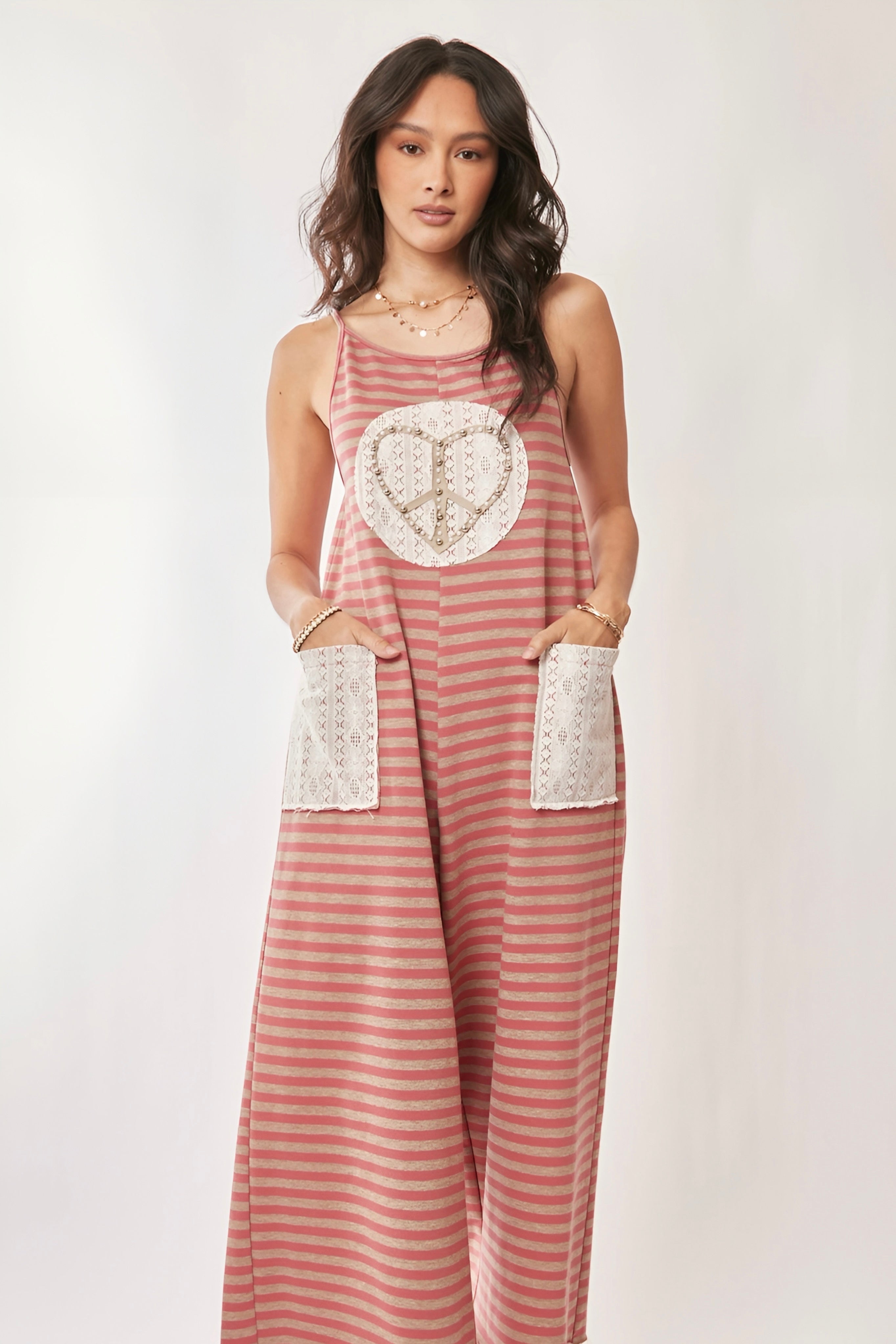 For My Lover Striped Lace Patch Jumpsuit