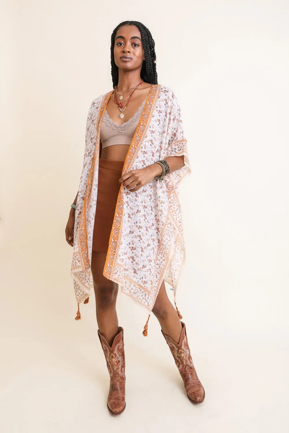 Heat Of The Night Floral Paisley Kimono • Sand - Atomic Wildflower