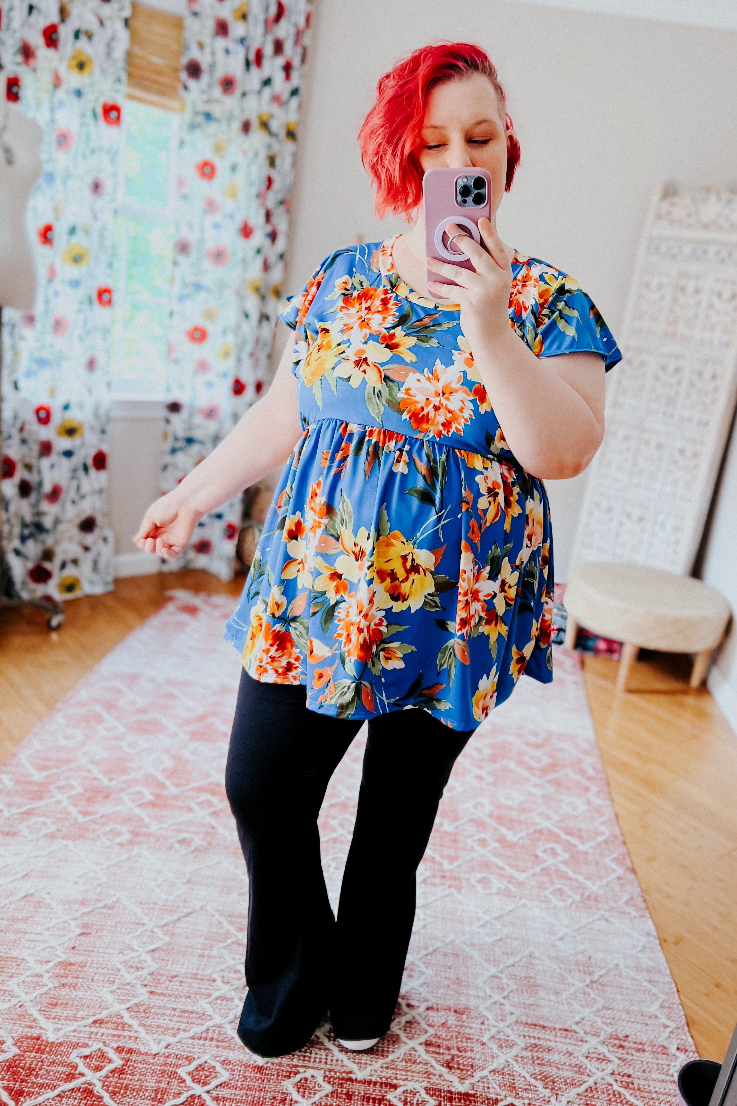 Easy Does It Ruffle Sleeve Babydoll Top - Atomic Wildflower