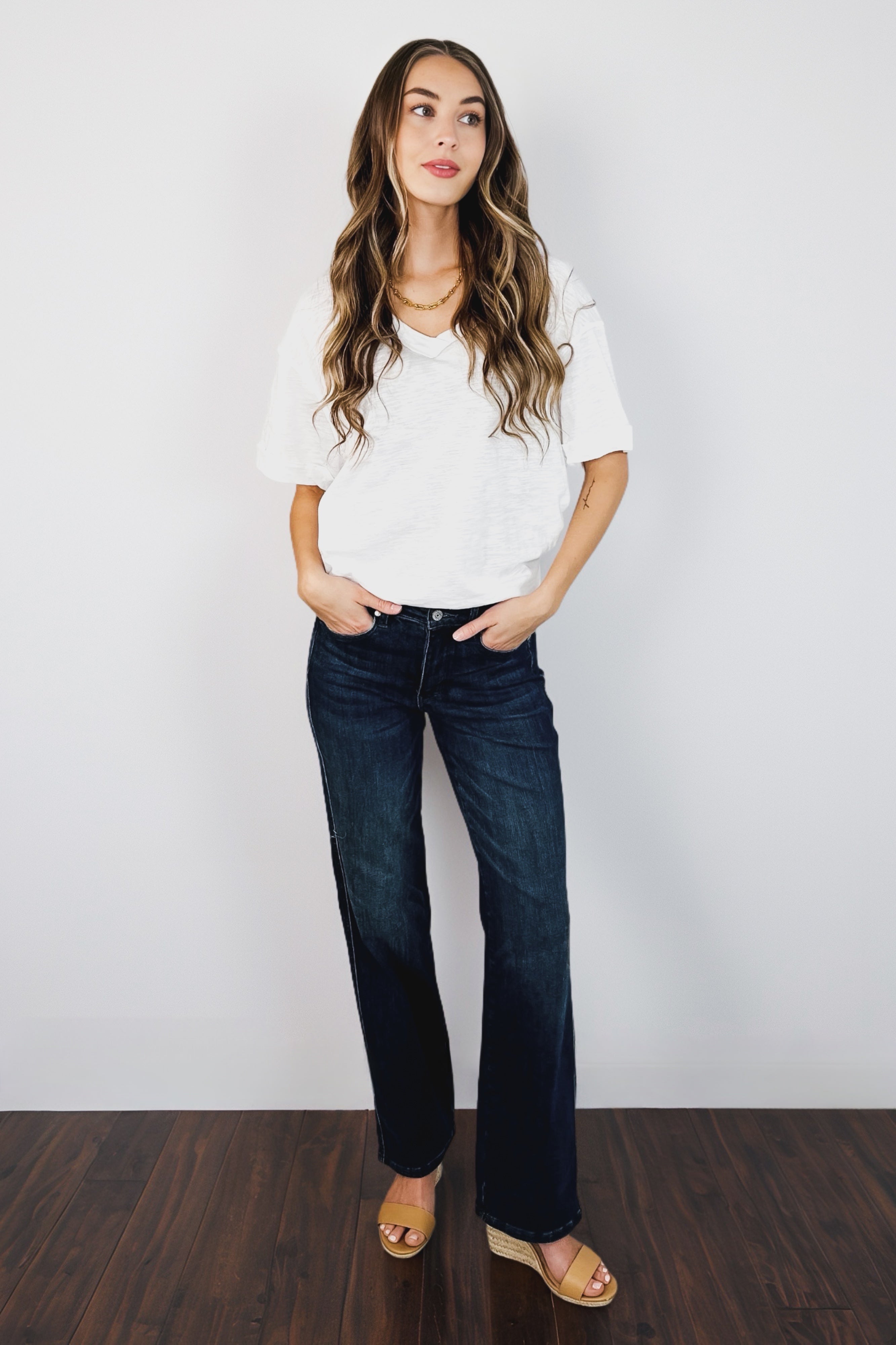 Basic Instinct Drop Shoulder V-Neck Tee • Ivory