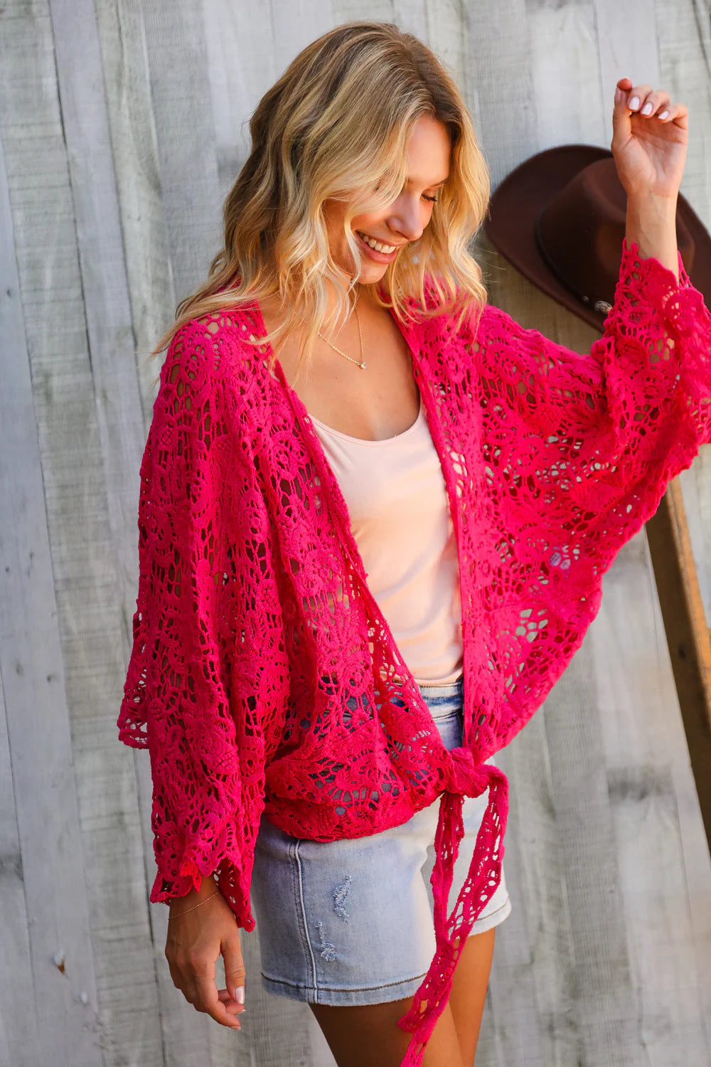 Nothing To Lose Crochet Front Tie Bell Sleeve Cardigan