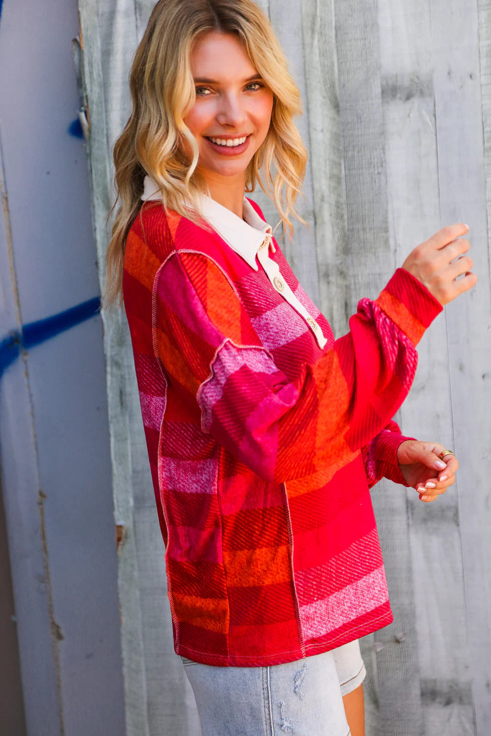 Just Right Checkered Long Sleeve Top • Red