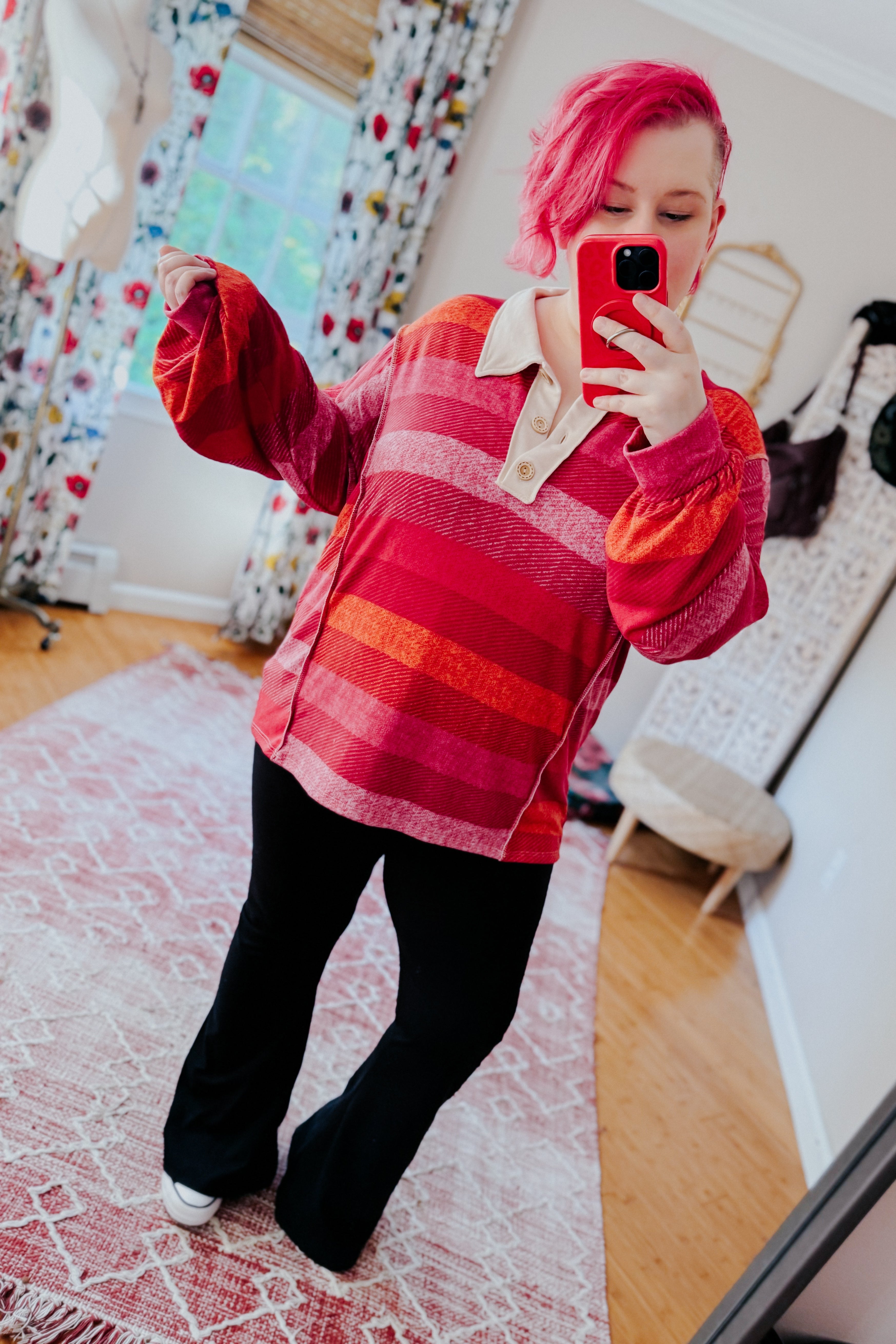Just Right Checkered Long Sleeve Top • Red