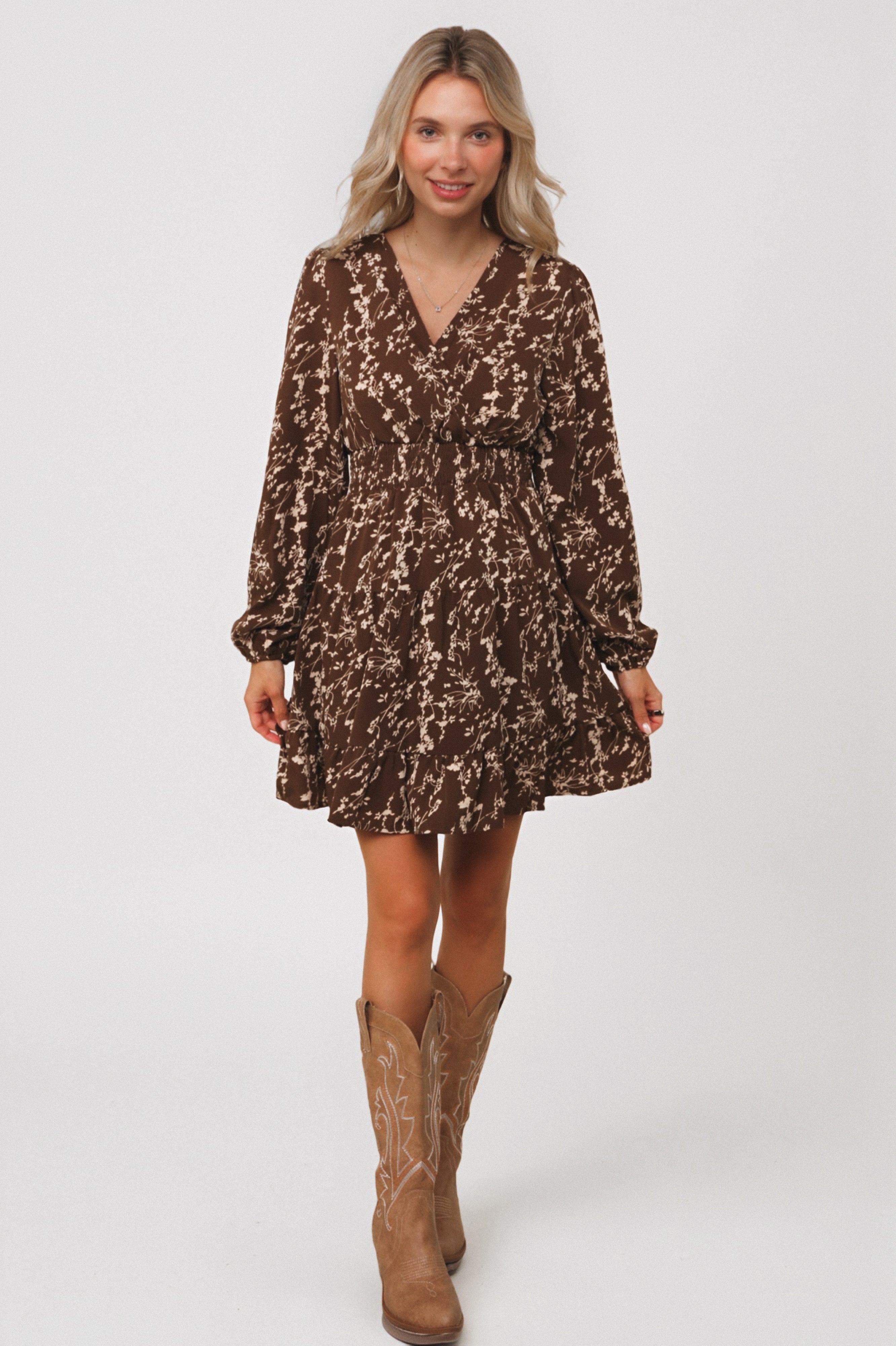 Cocoa Blossom Smocked Waist Dress