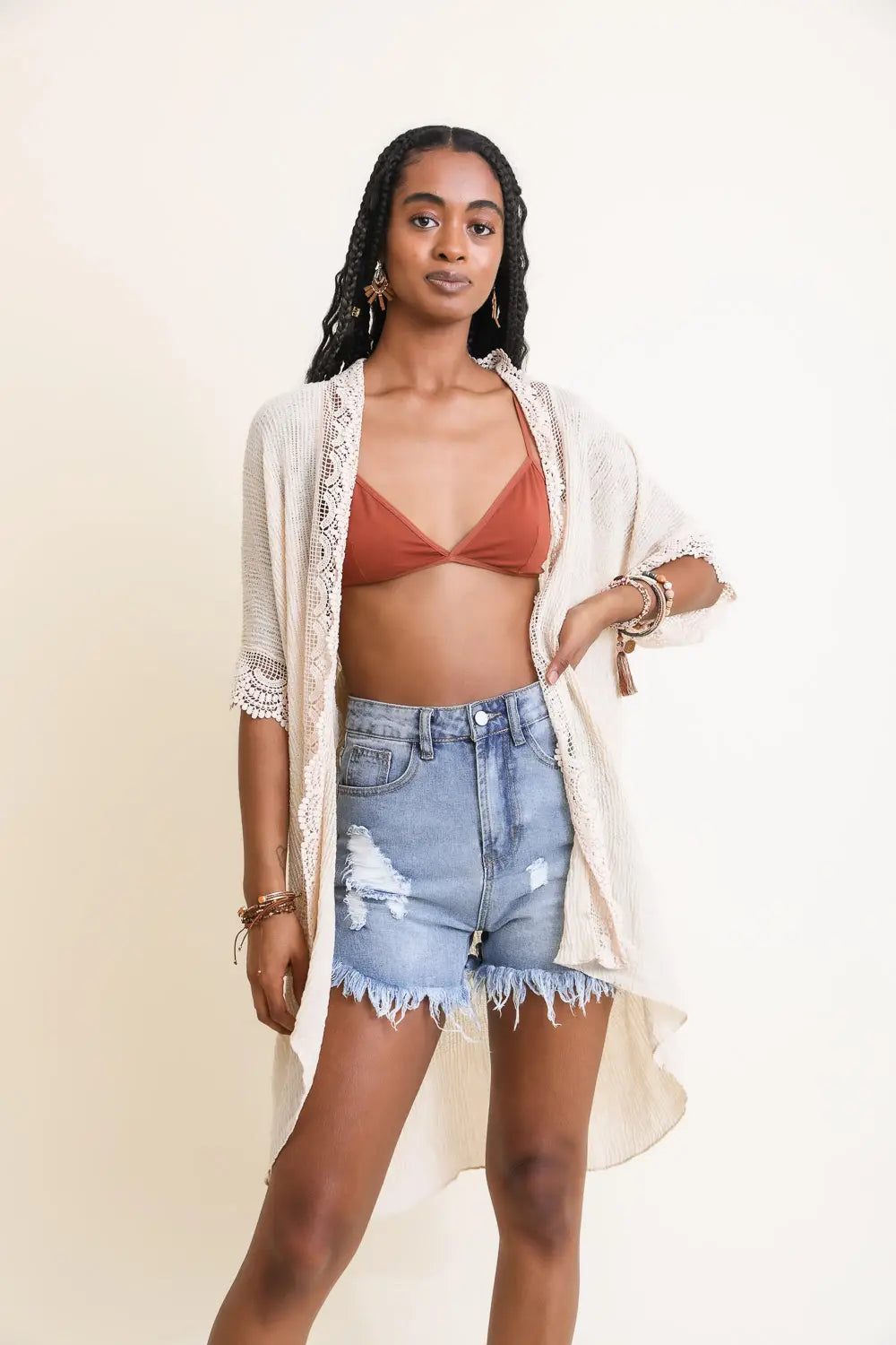 Step Out Scallop Lace Trim Kimono • Ivory - Atomic Wildflower