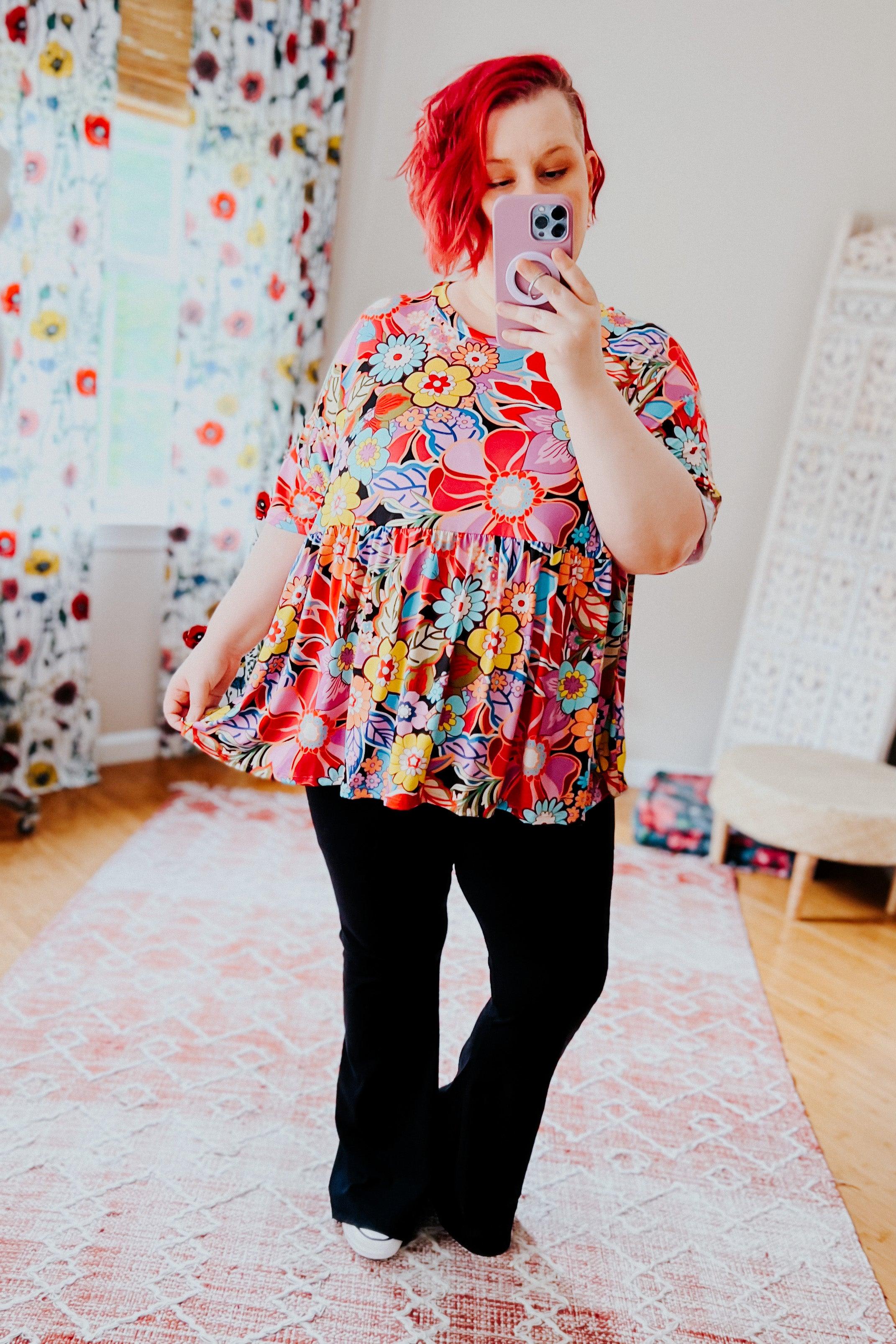 Retro Blossom Floral Babydoll Top - Atomic Wildflower