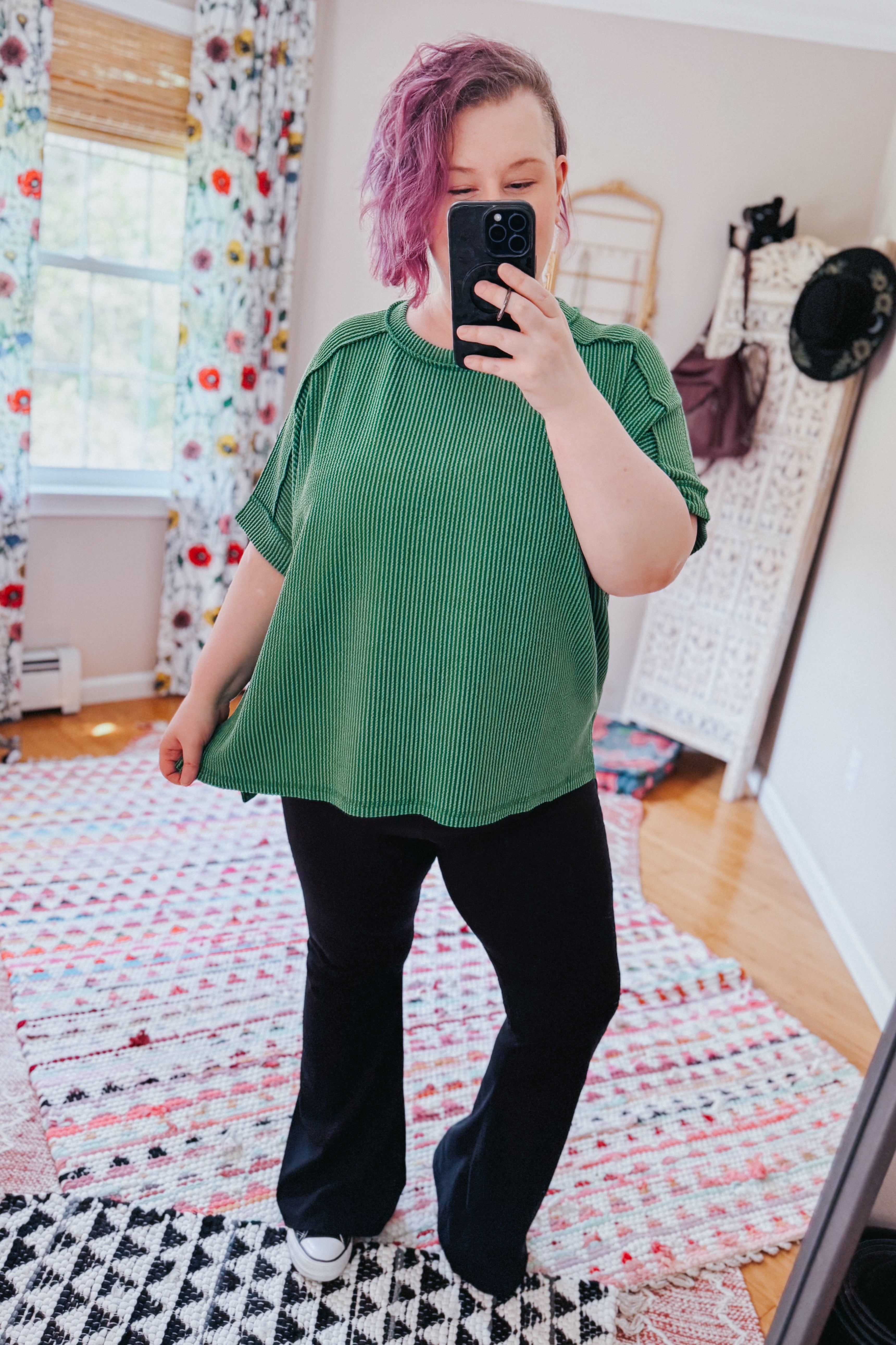 Catch Me Loungin’ Cable Ribbed Knit Top • Dark Green