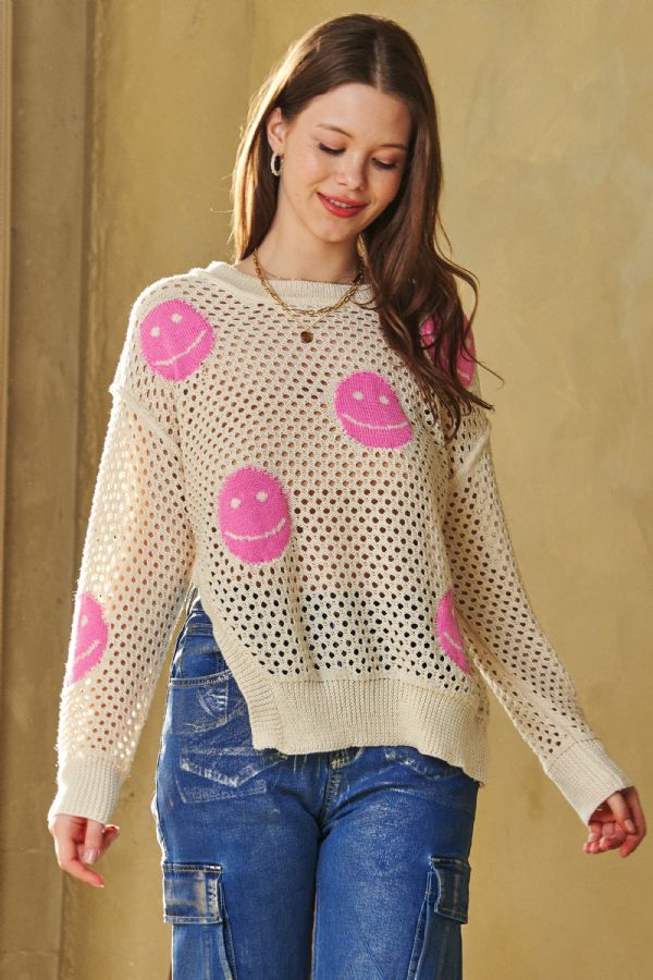 In My Feelings Smiley Open Knit Top