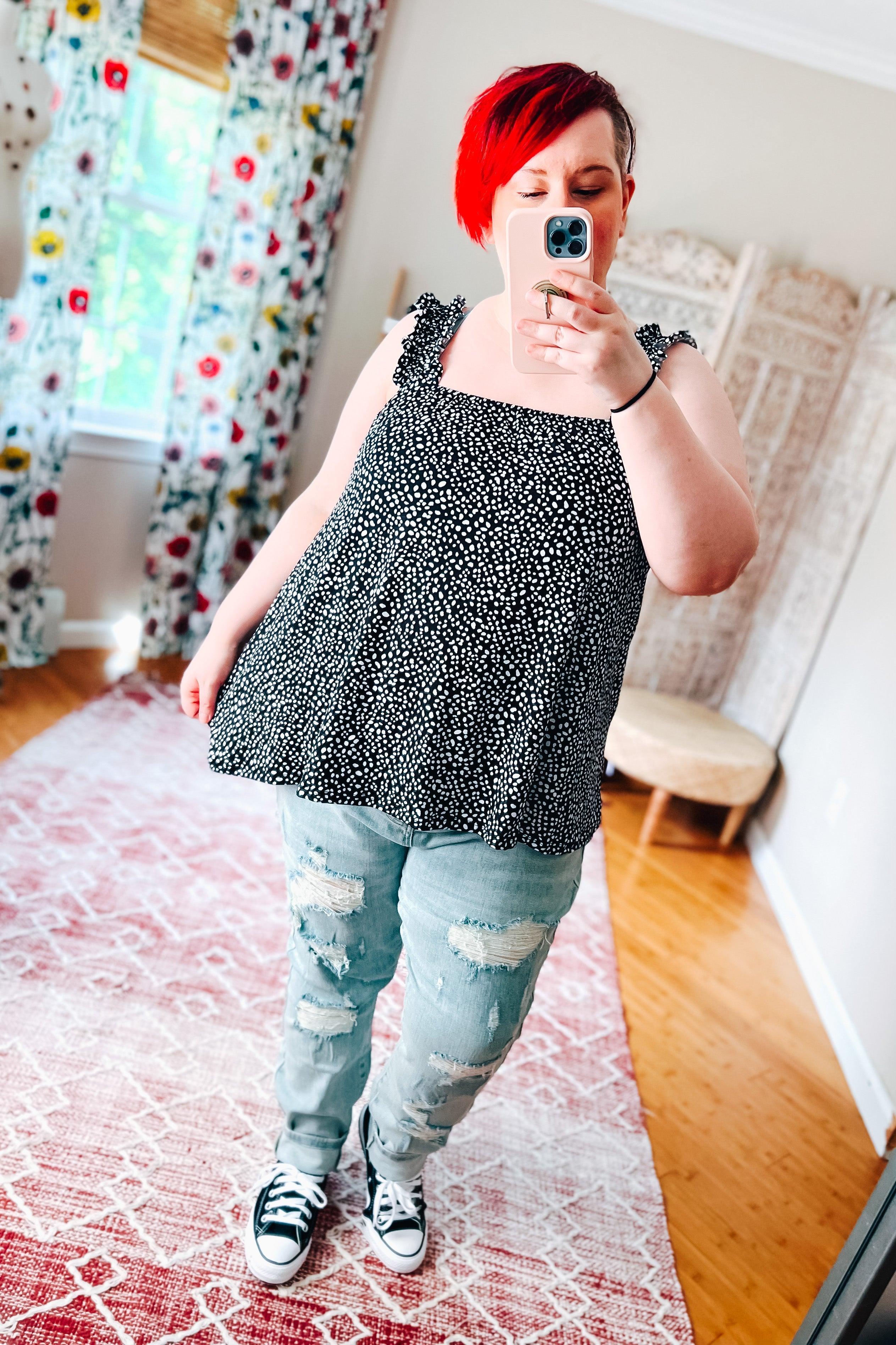 Sweet Spots Frill Shoulder Tank • Black