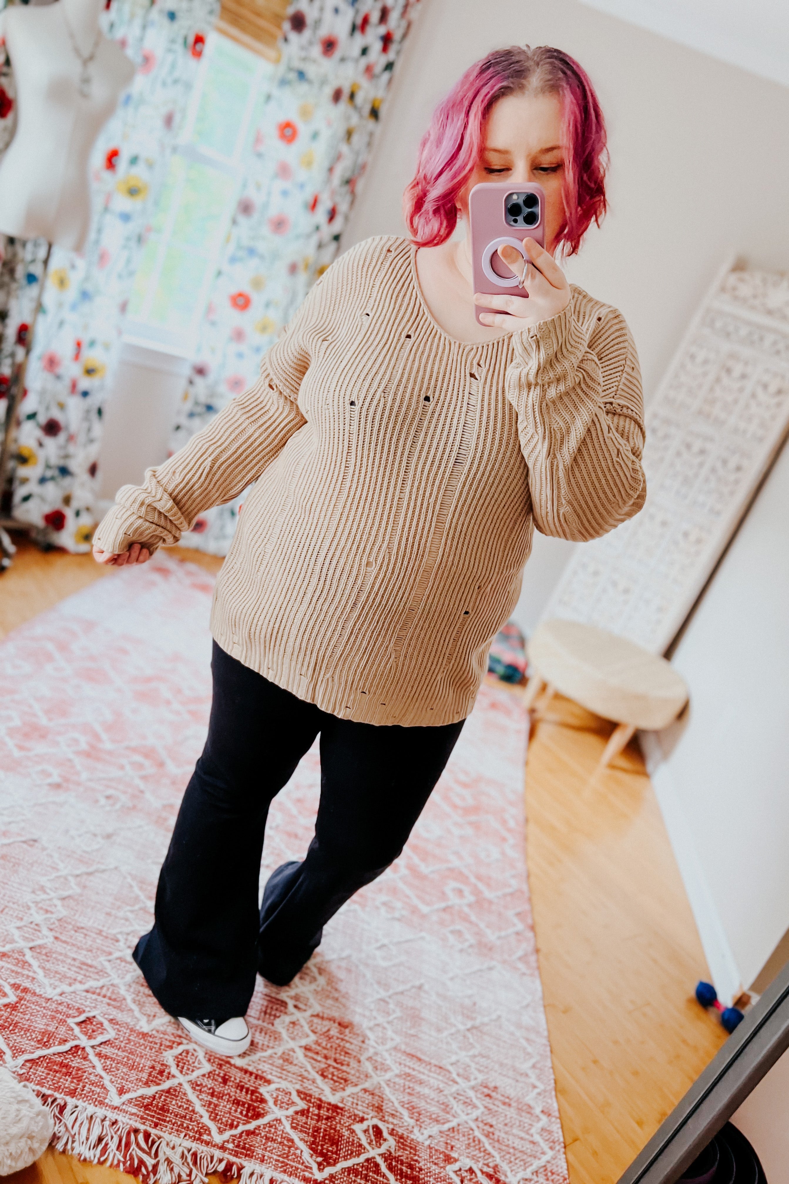 Comfy Day Distressed V Neck Sweater