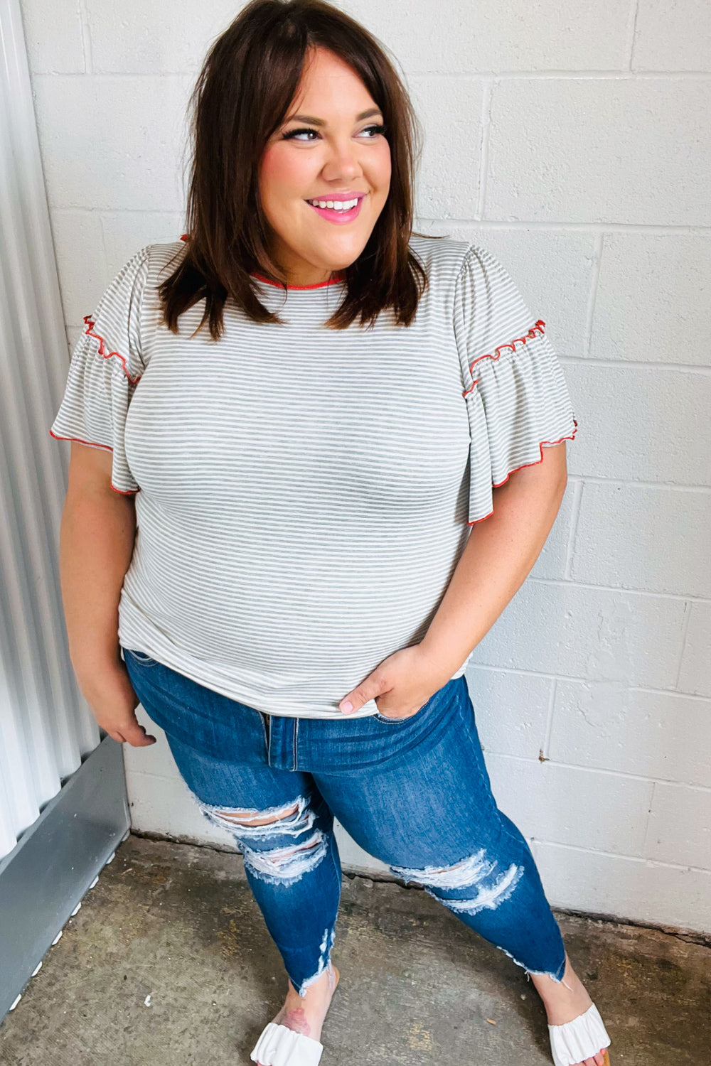 Schools Out Striped Flutter Sleeve Top - Atomic Wildflower