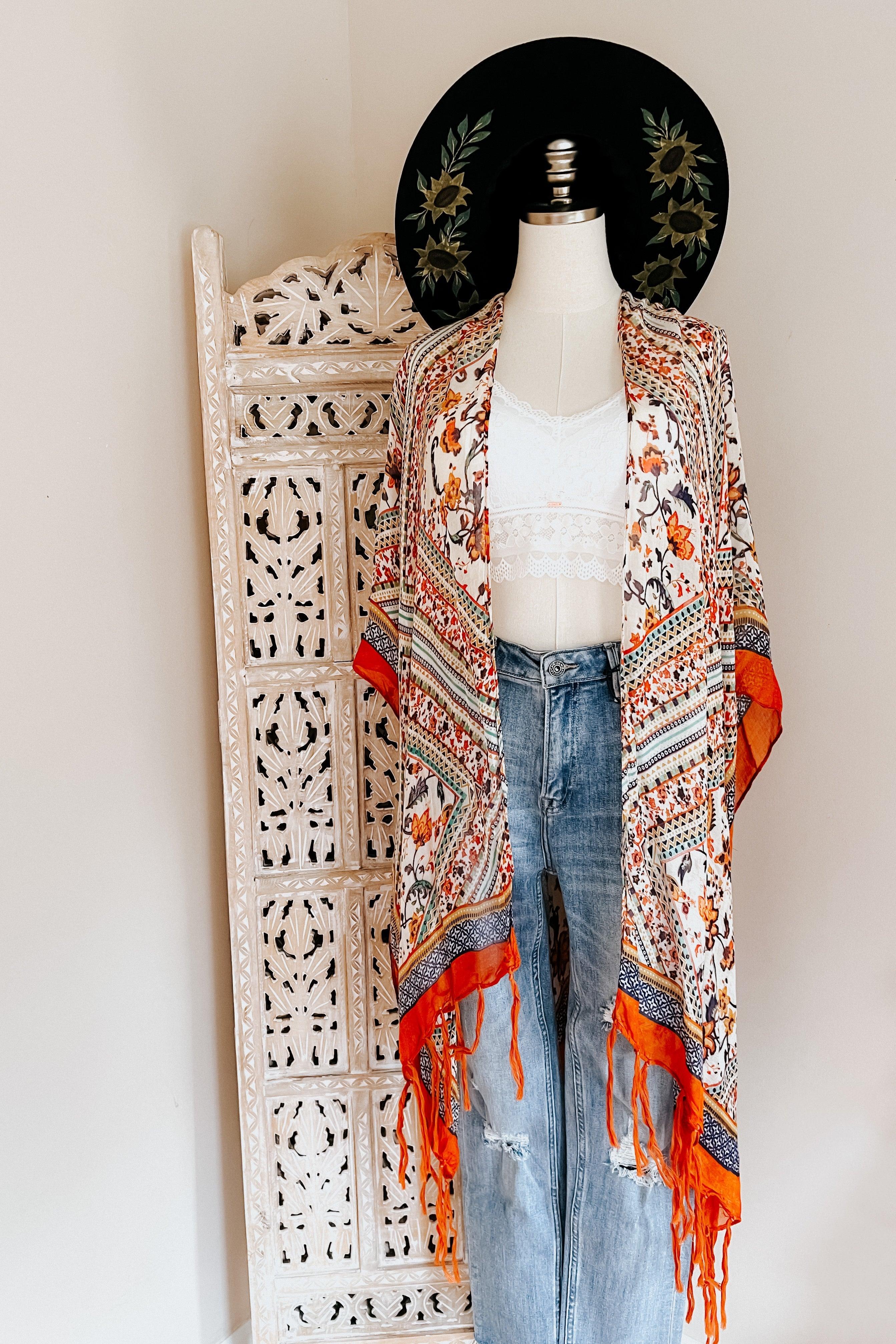 Delia Bohemian Diamond Tassel Kimono • Rust - Atomic Wildflower