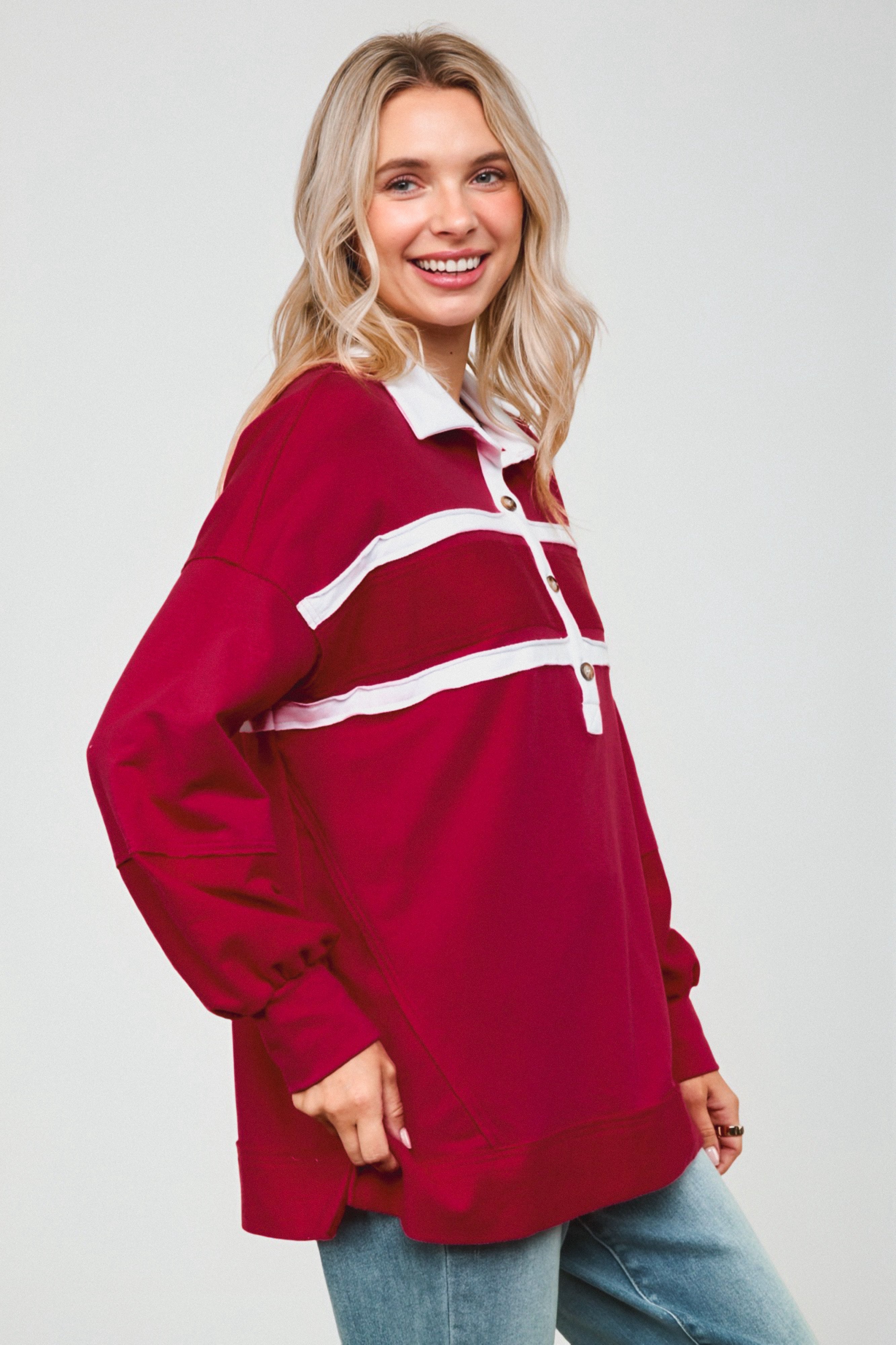 Prep School Chic Polo Top • Wine