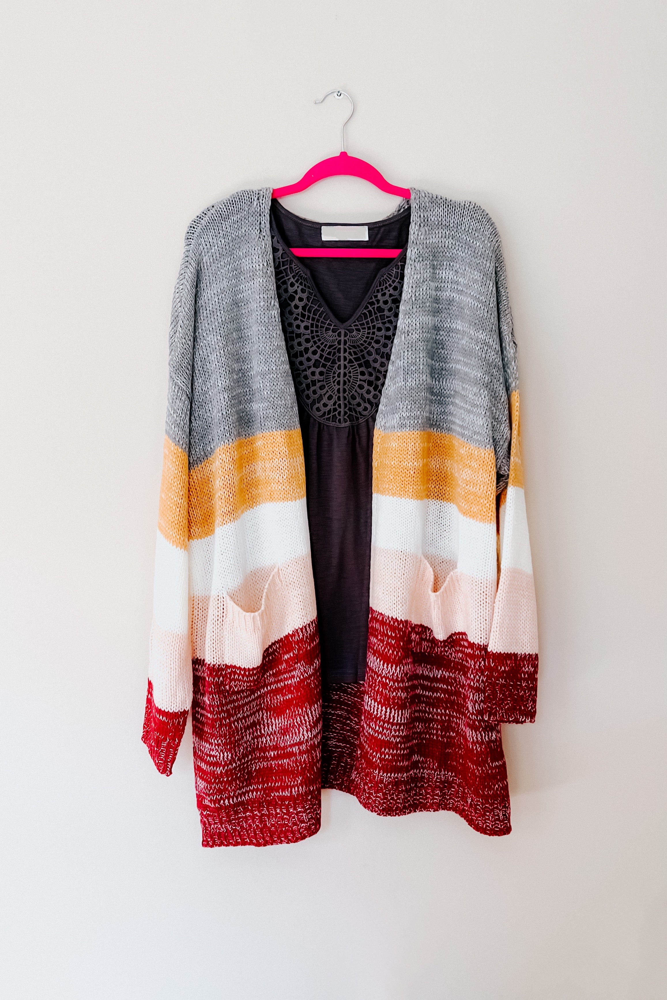 Fall For You Color Block Open Cardigan