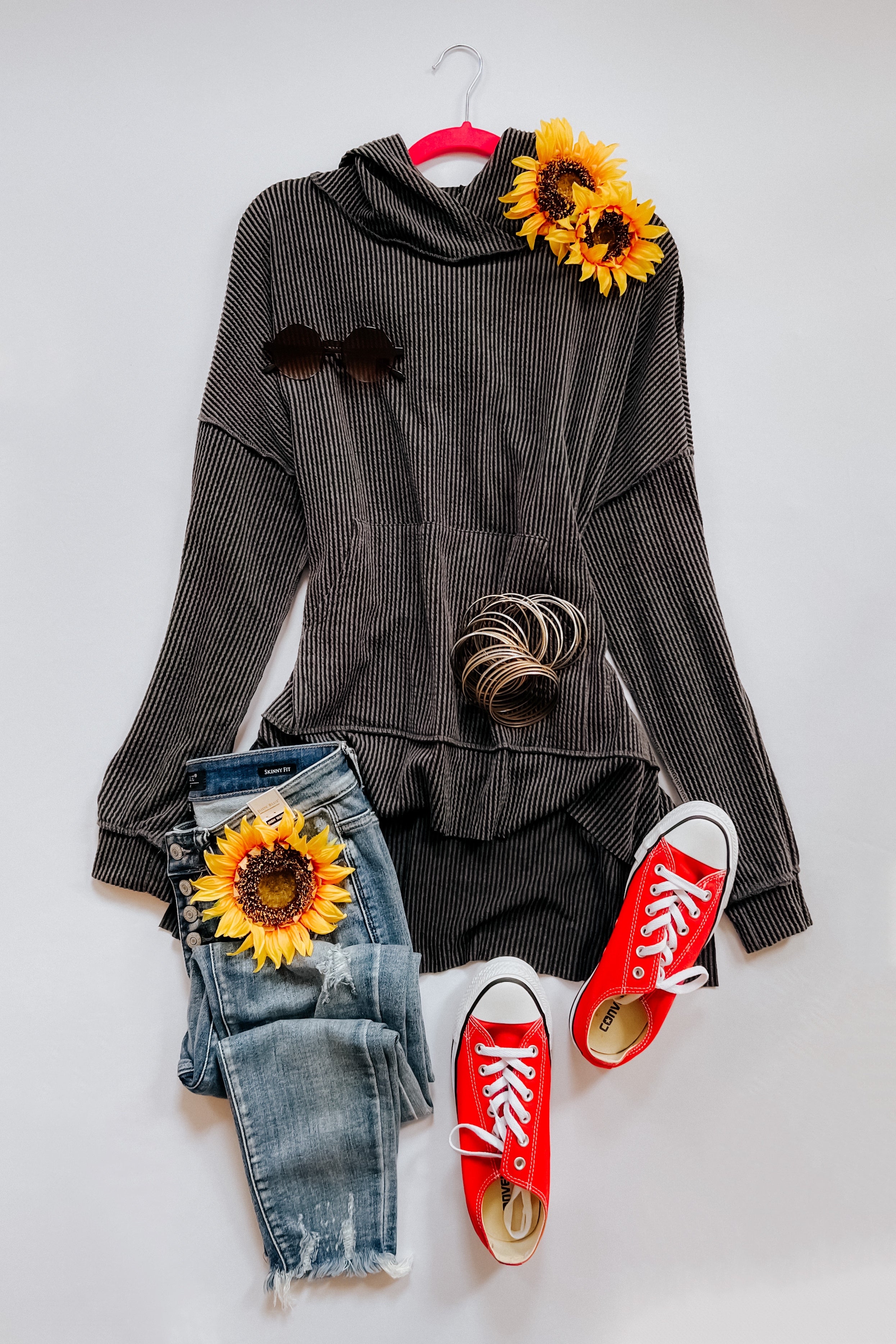 Cozy Up Mineral Wash Rib Knit Hoodie • Charcoal