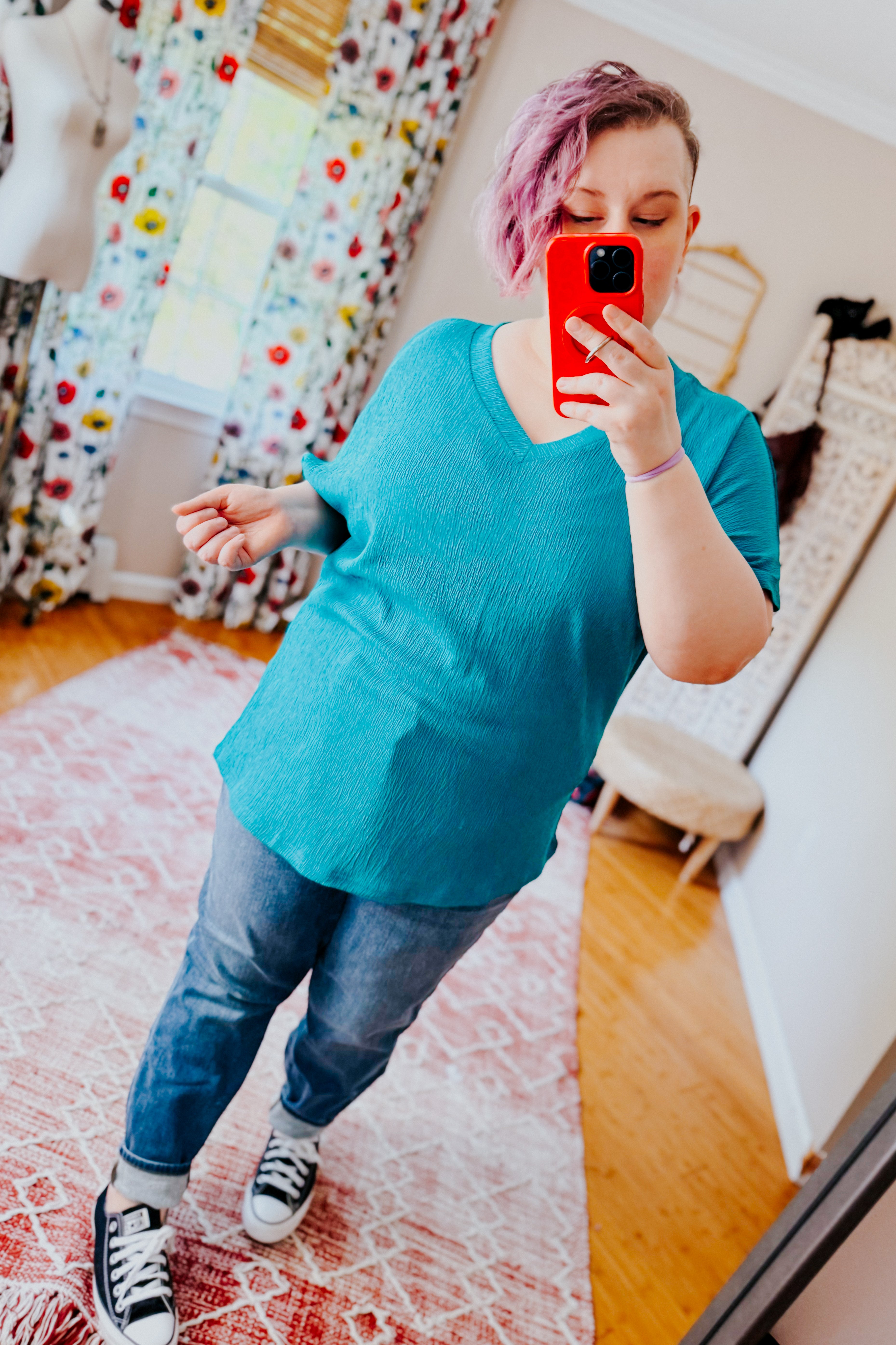 Trial and Error Textured V-Neck Blouse • Teal