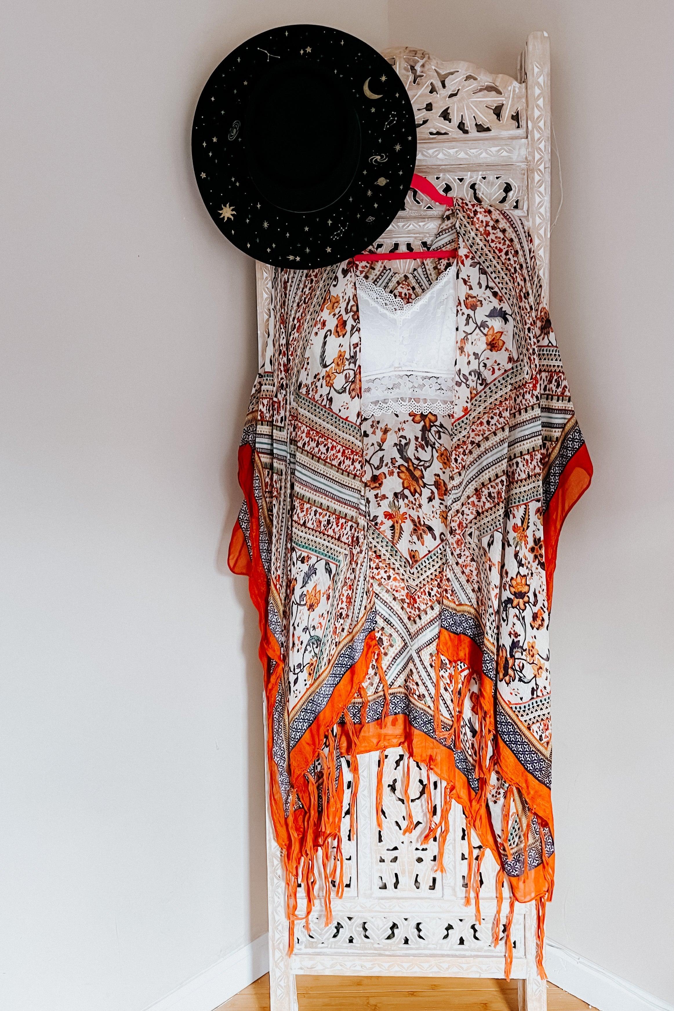Delia Bohemian Diamond Tassel Kimono • Rust - Atomic Wildflower