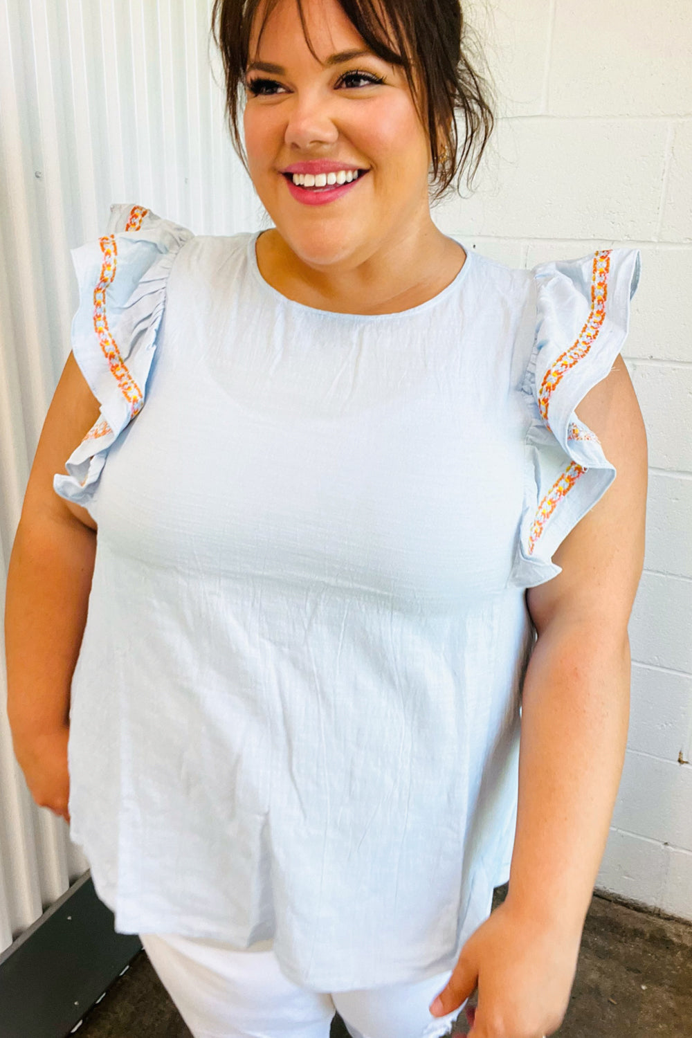 Carrie Embroidered Flutter Sleeve Top