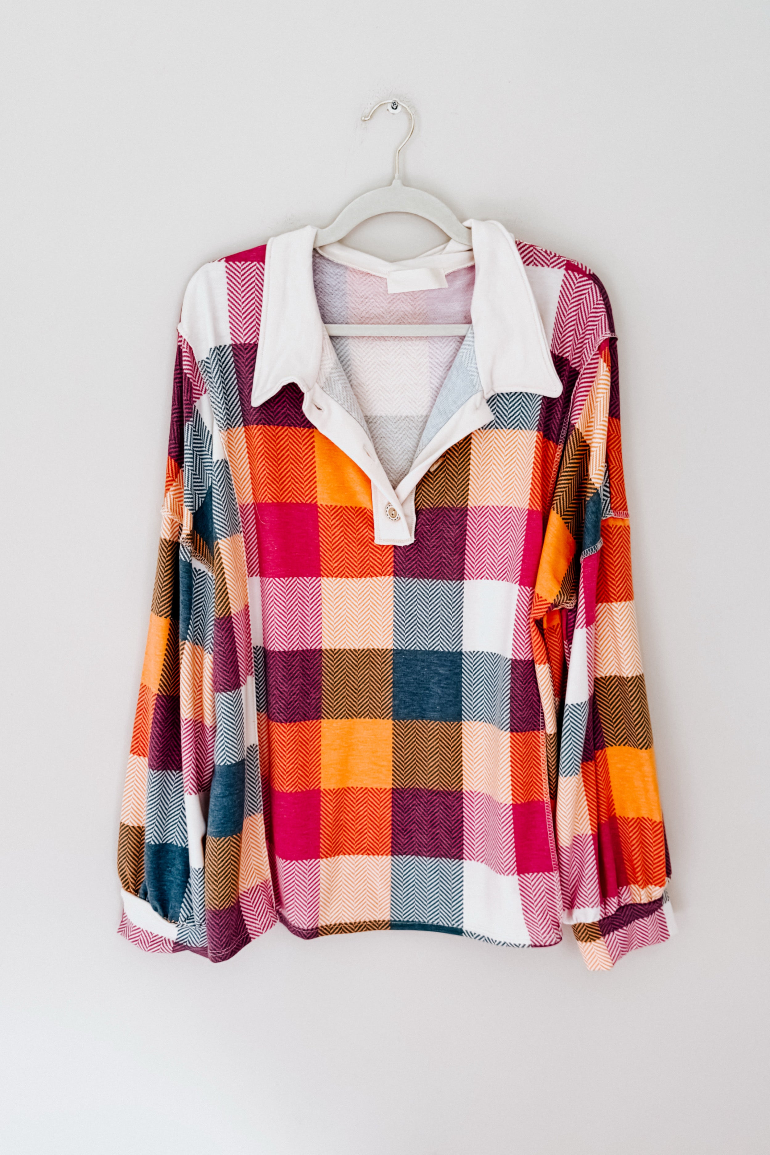 Just Right Checkered Long Sleeve Top • Berry