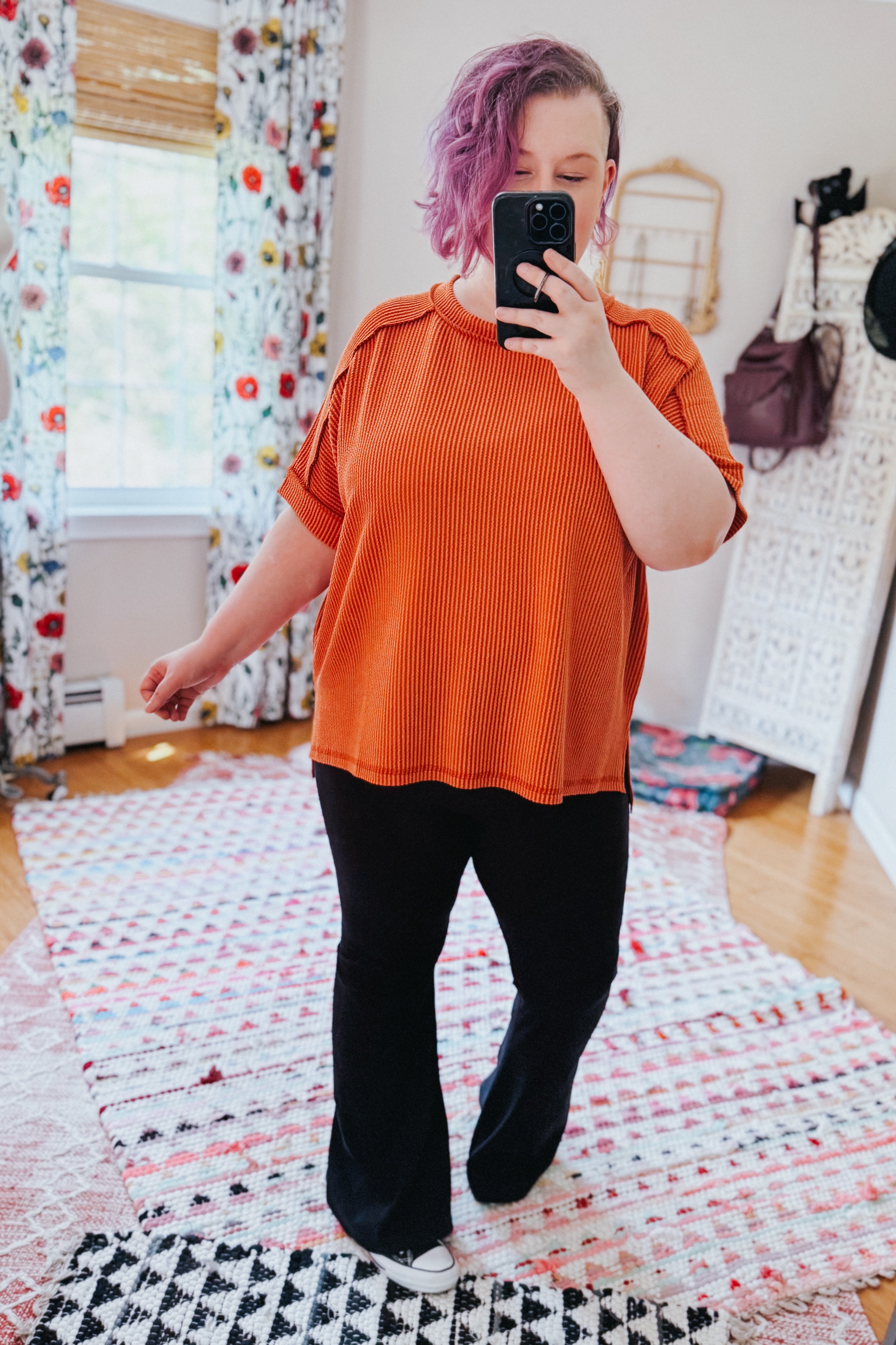 Catch Me Loungin’ Cable Ribbed Knit Top • Burnt Orange