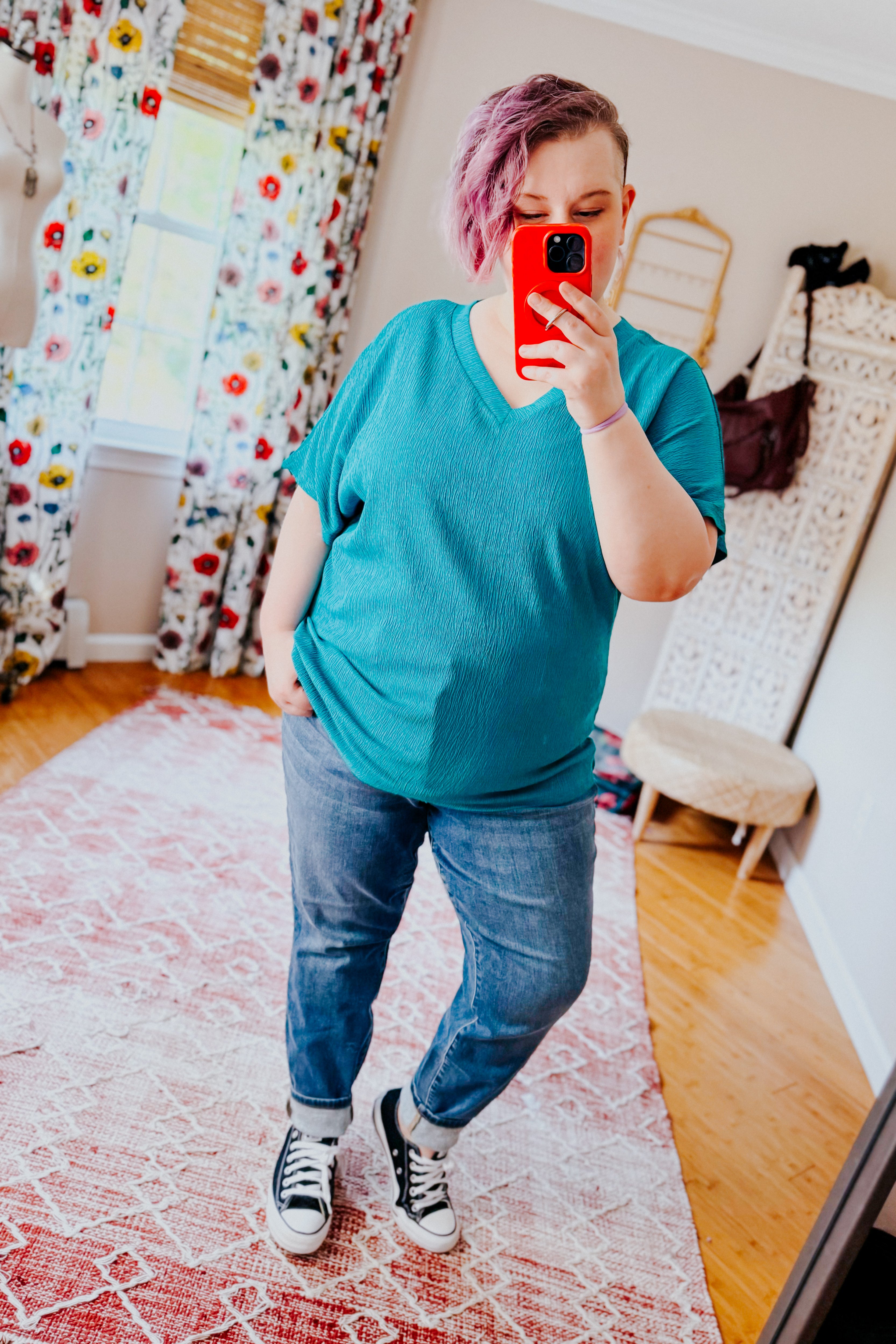 Trial and Error Textured V-Neck Blouse • Teal