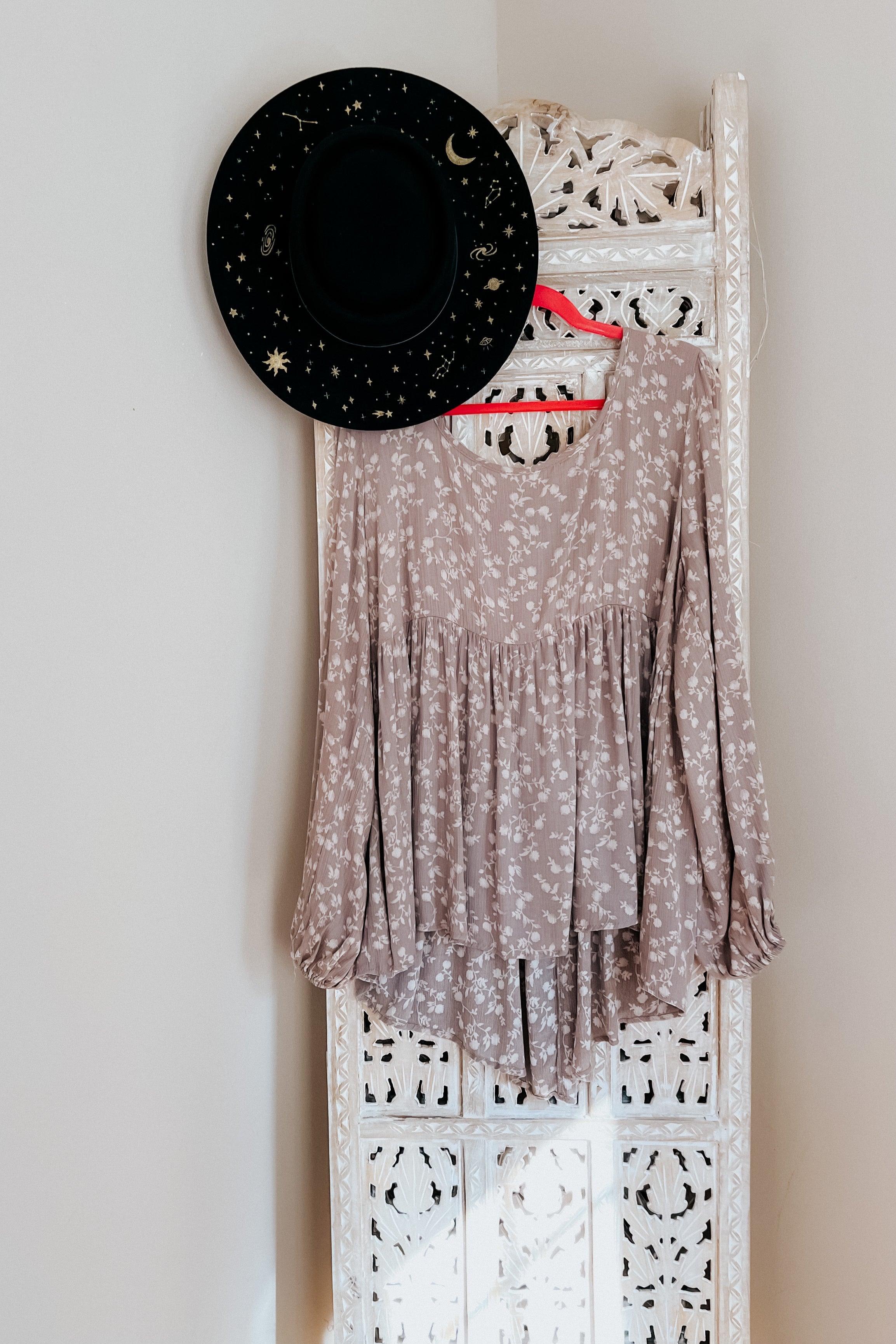 La La Crinkle Floral Lace-Up Woven Bubble Sleeve Top - Atomic Wildflower