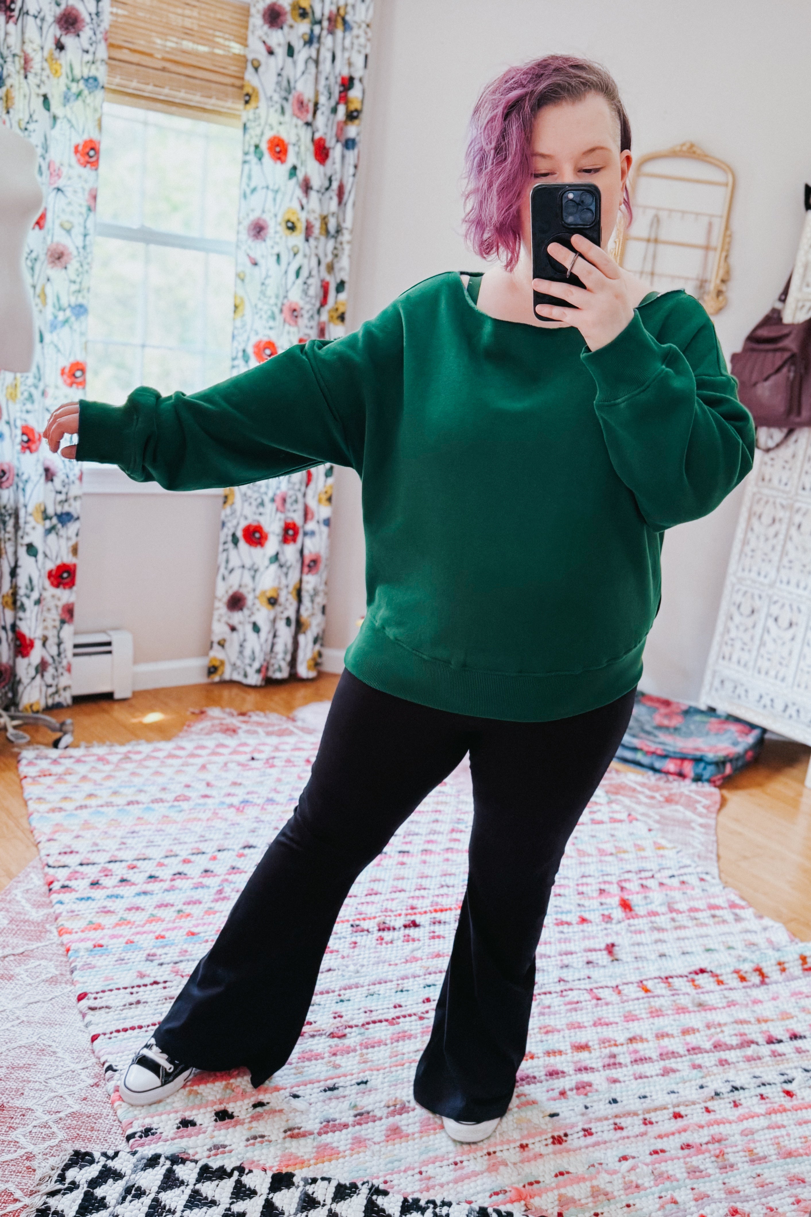 Side Hustle Off Shoulder Long Sleeve Top • Hunter Green