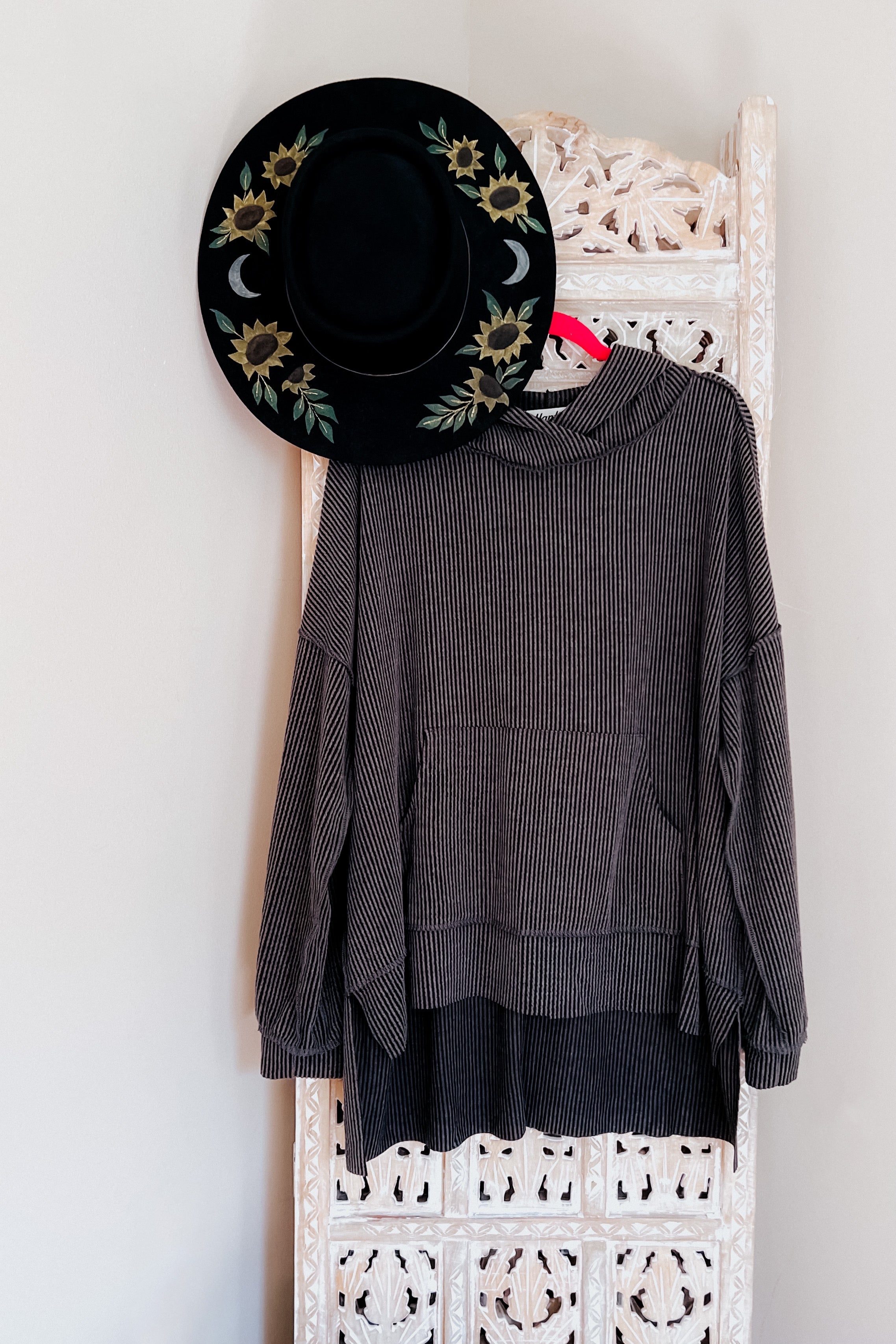 Cozy Up Mineral Wash Rib Knit Hoodie • Charcoal