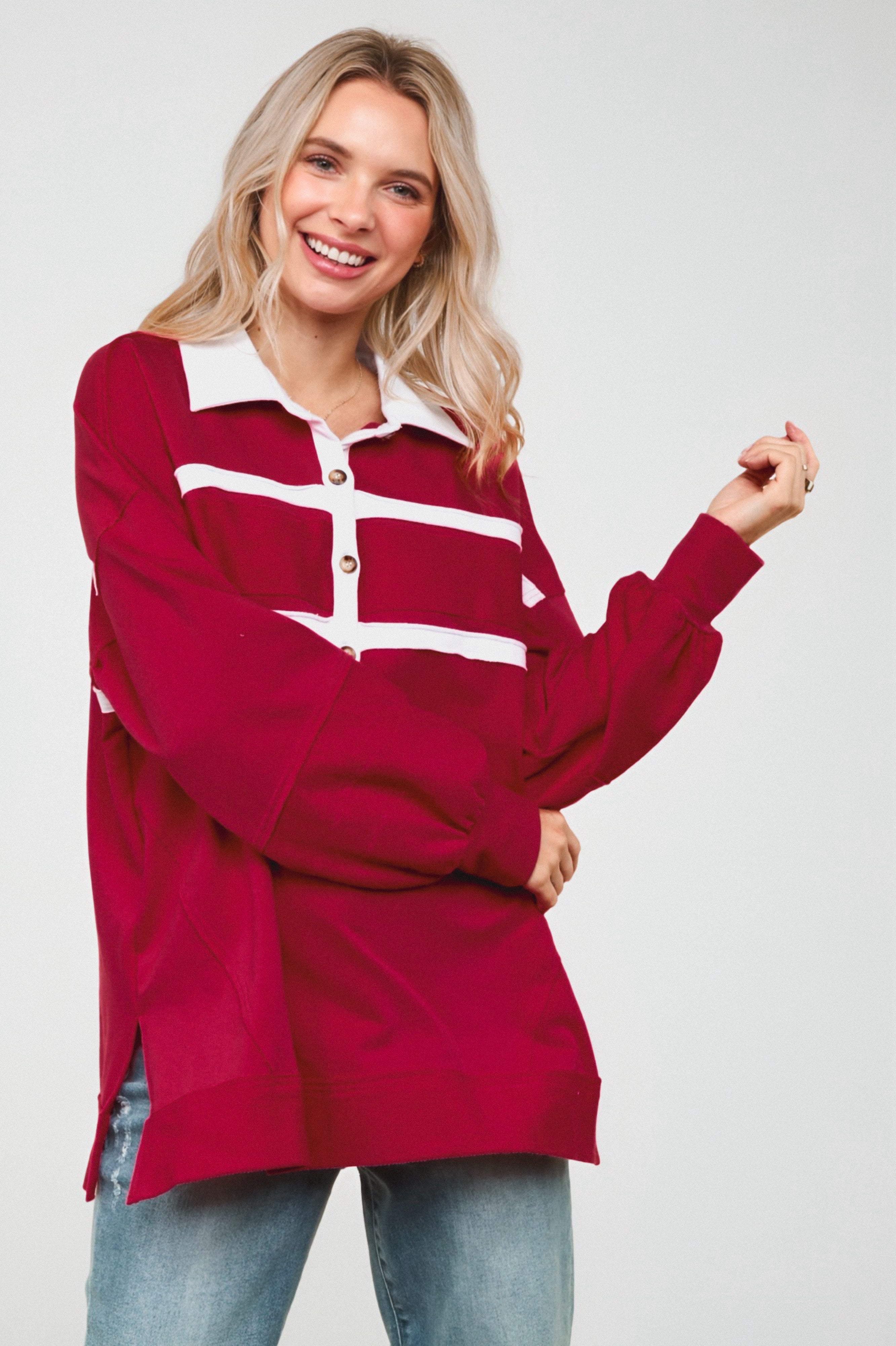 Prep School Chic Polo Top • Wine