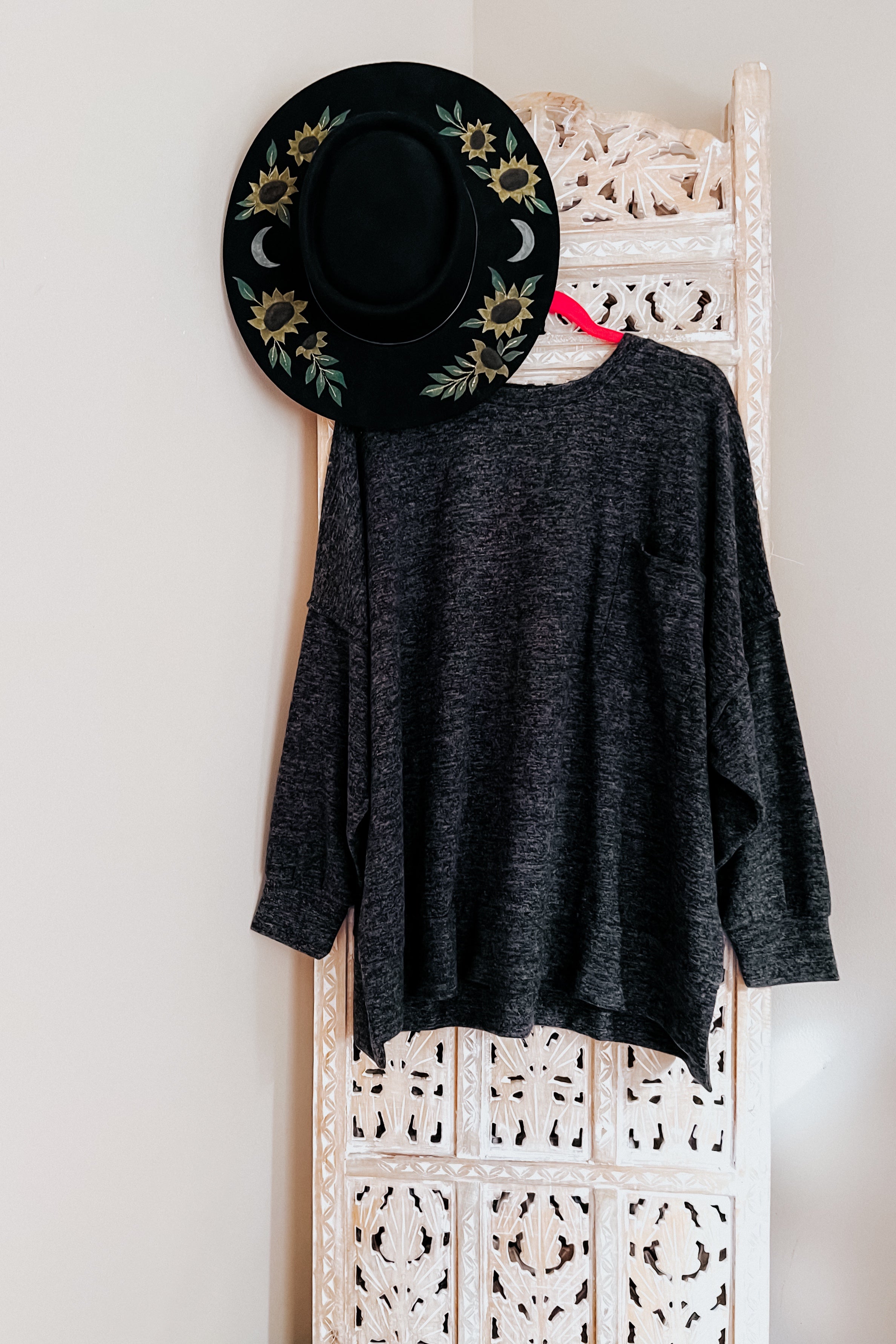 Stay Awhile Drop Shoulder Melange Sweater • Charcoal
