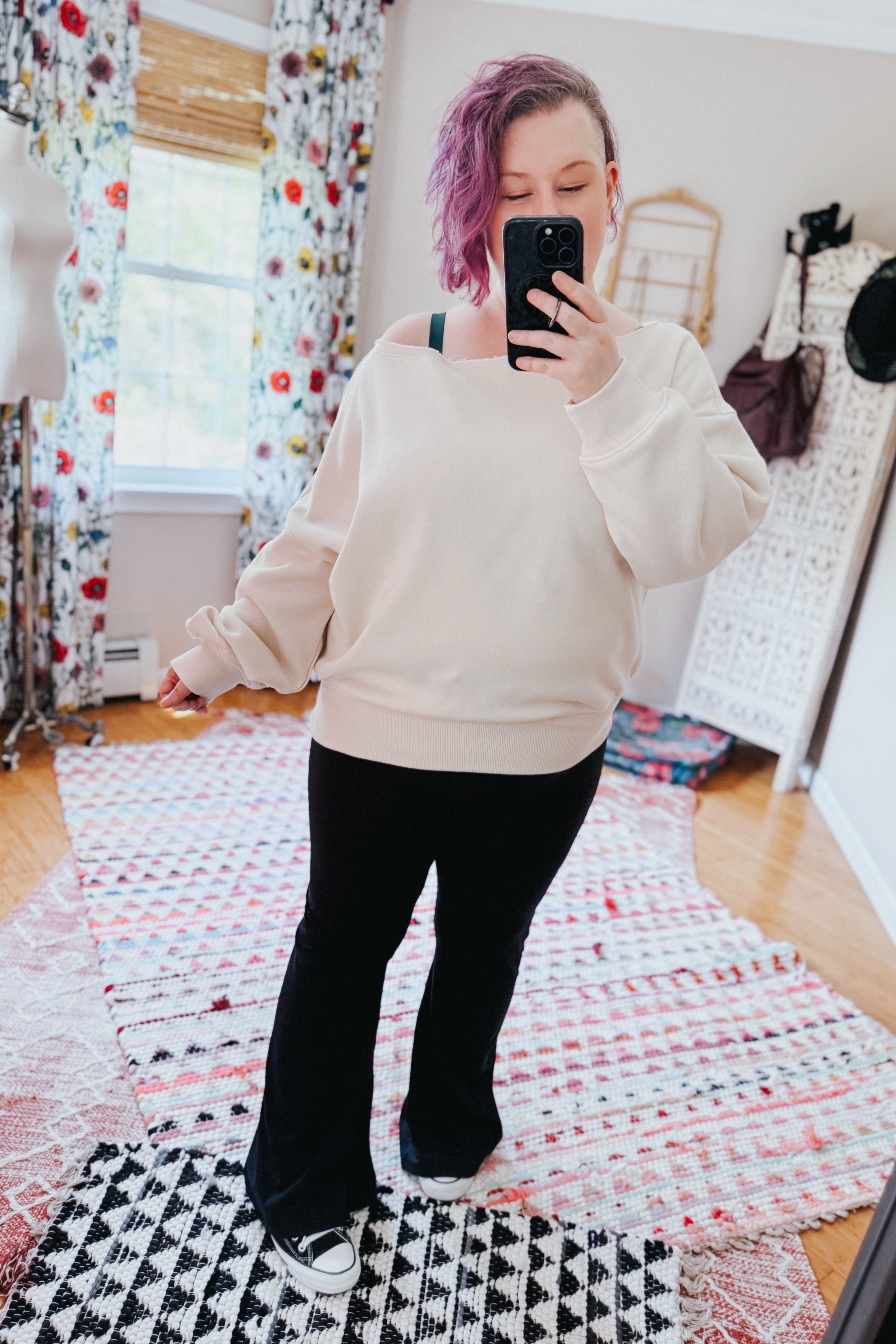 Side Hustle Off Shoulder Long Sleeve Top • Bone