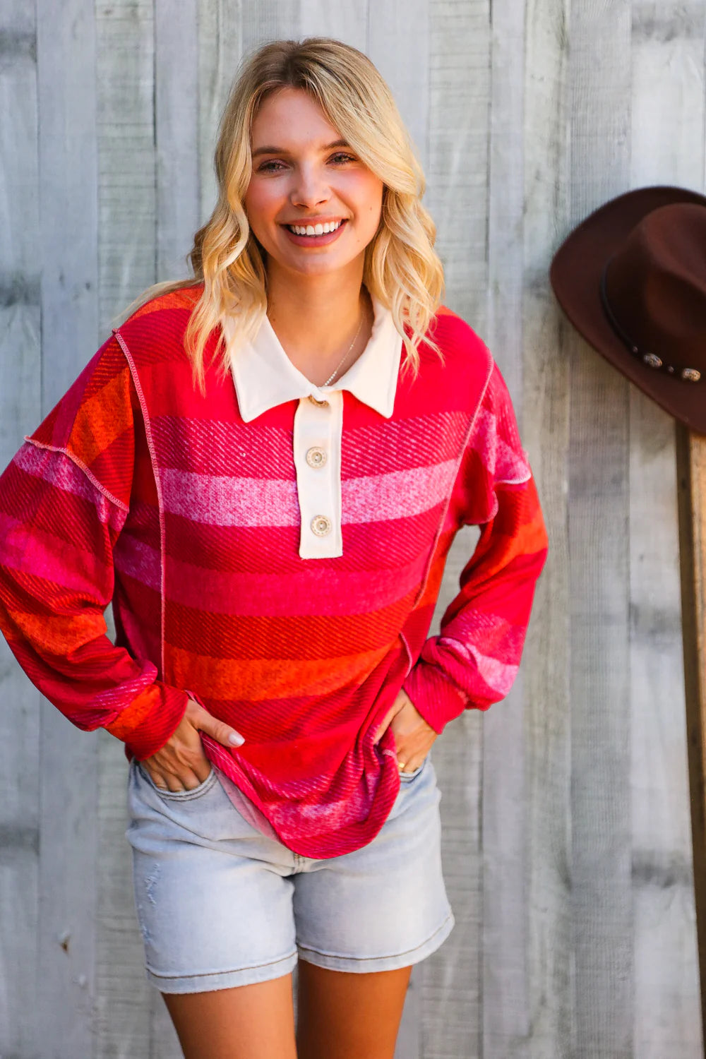 Just Right Checkered Long Sleeve Top • Red
