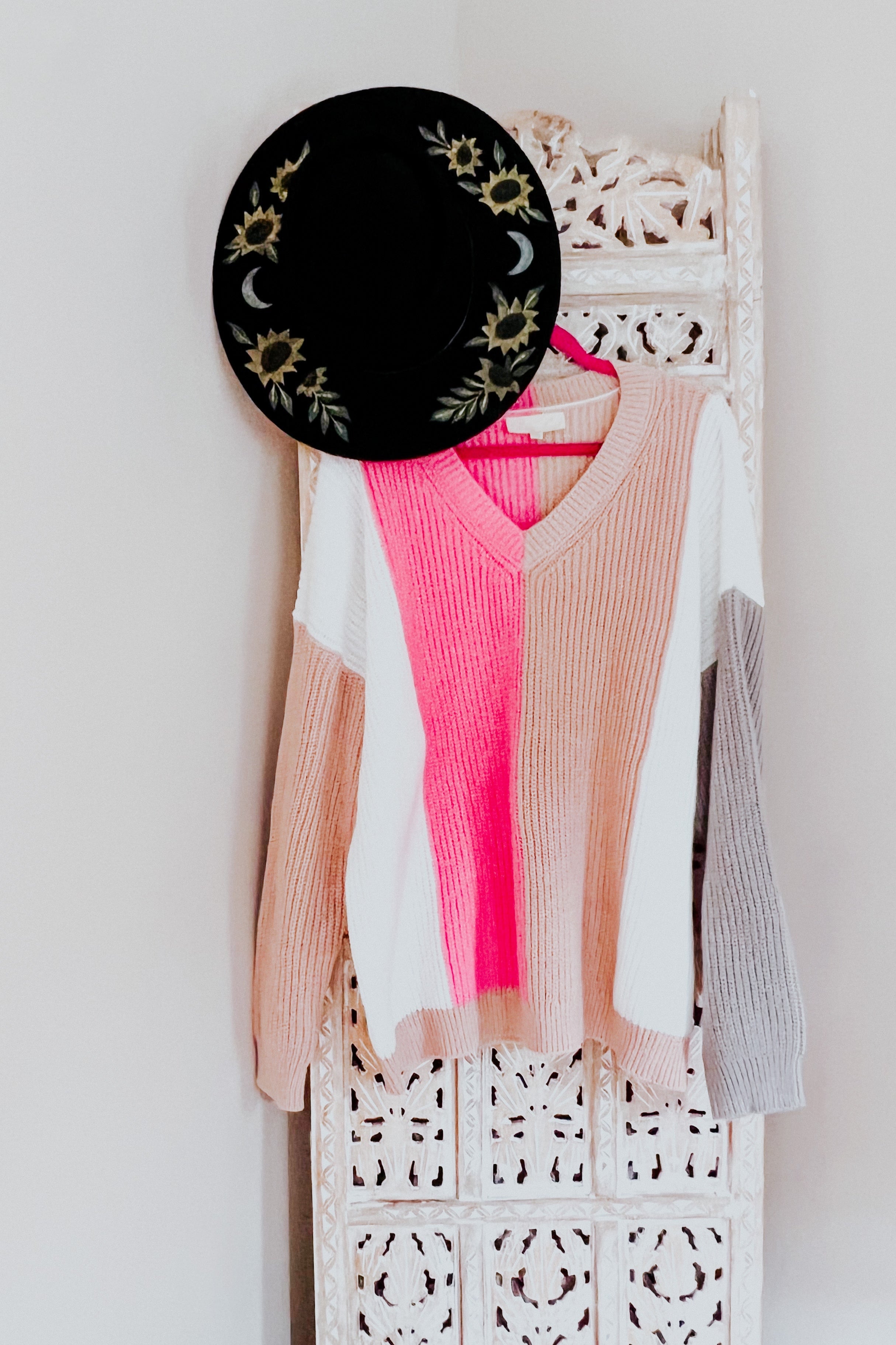 Always Mine V Neck Color Block Sweater Top