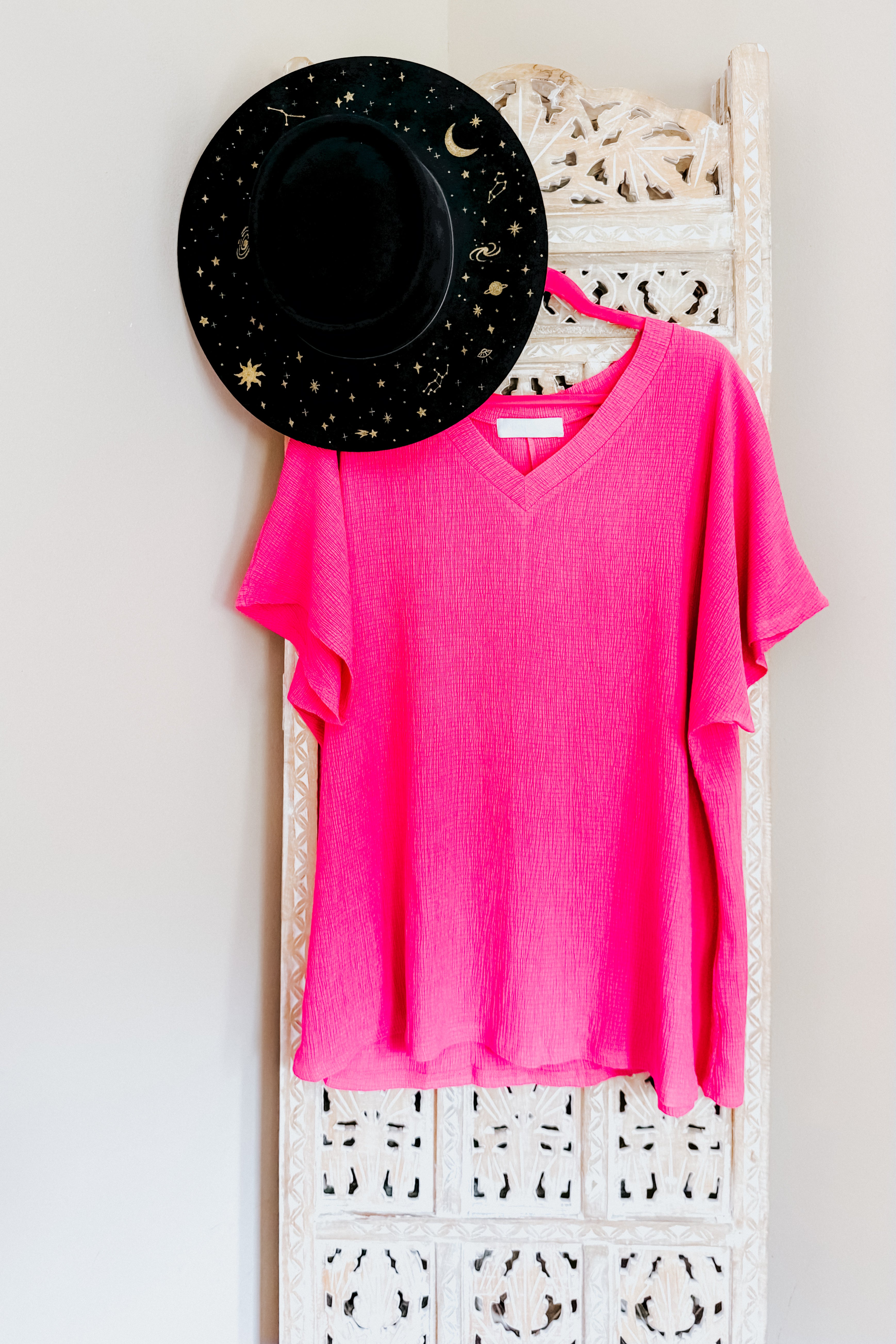 Trial and Error Textured V-Neck Blouse • Magenta