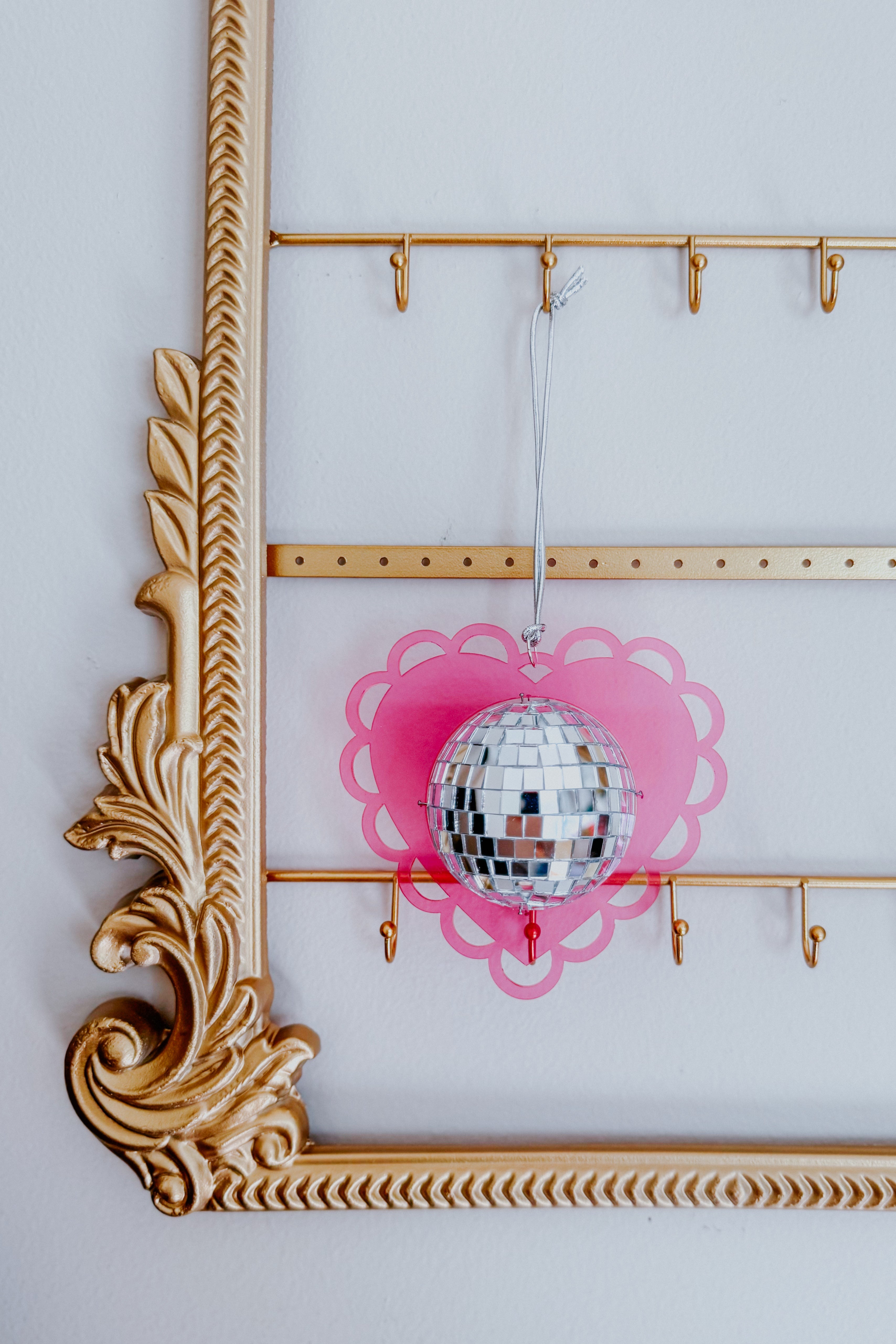 Hanging Mini Disco Scalloped Heart Sun Catcher • Light Pink