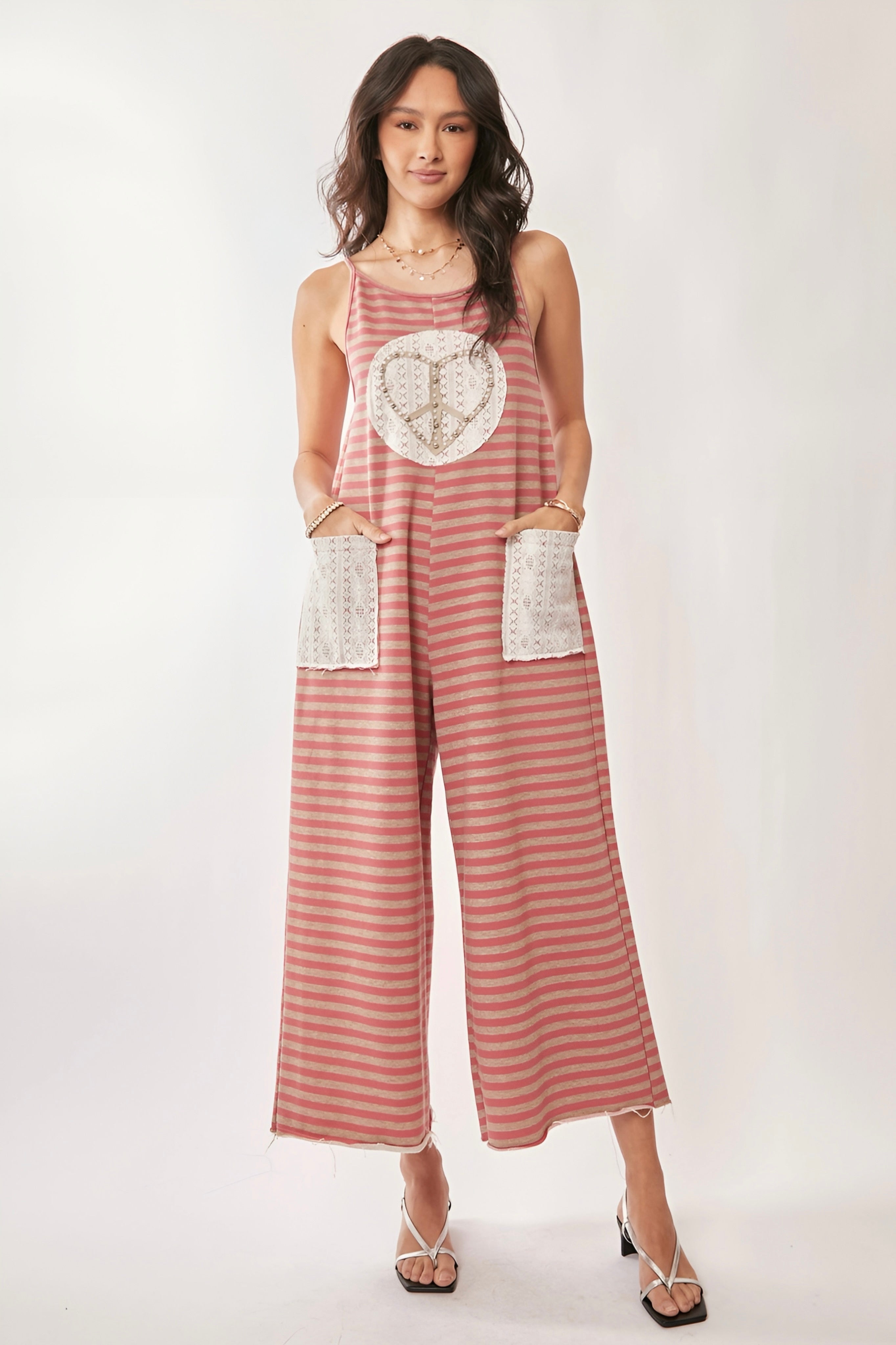 For My Lover Striped Lace Patch Jumpsuit
