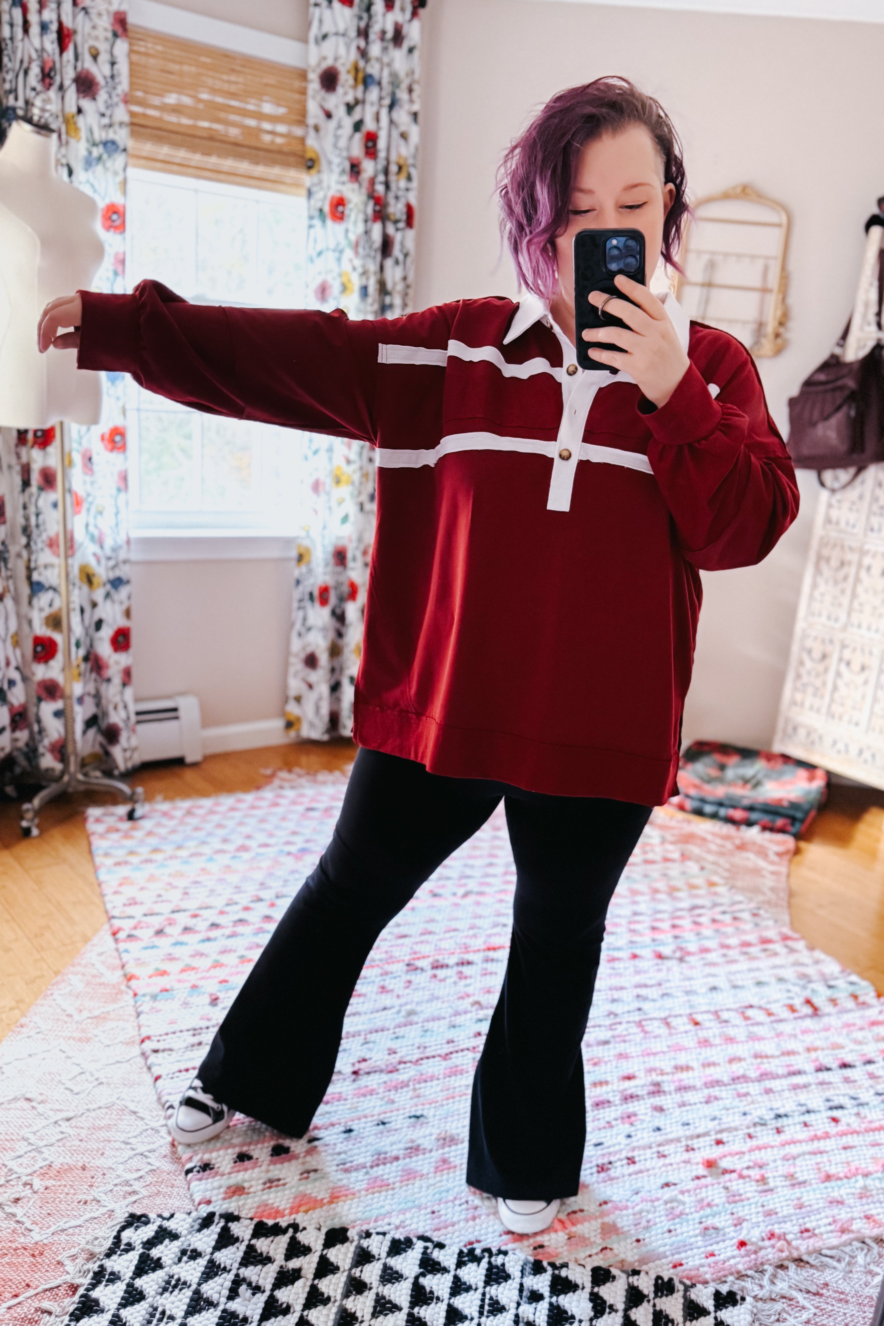 Prep School Chic Polo Top • Wine