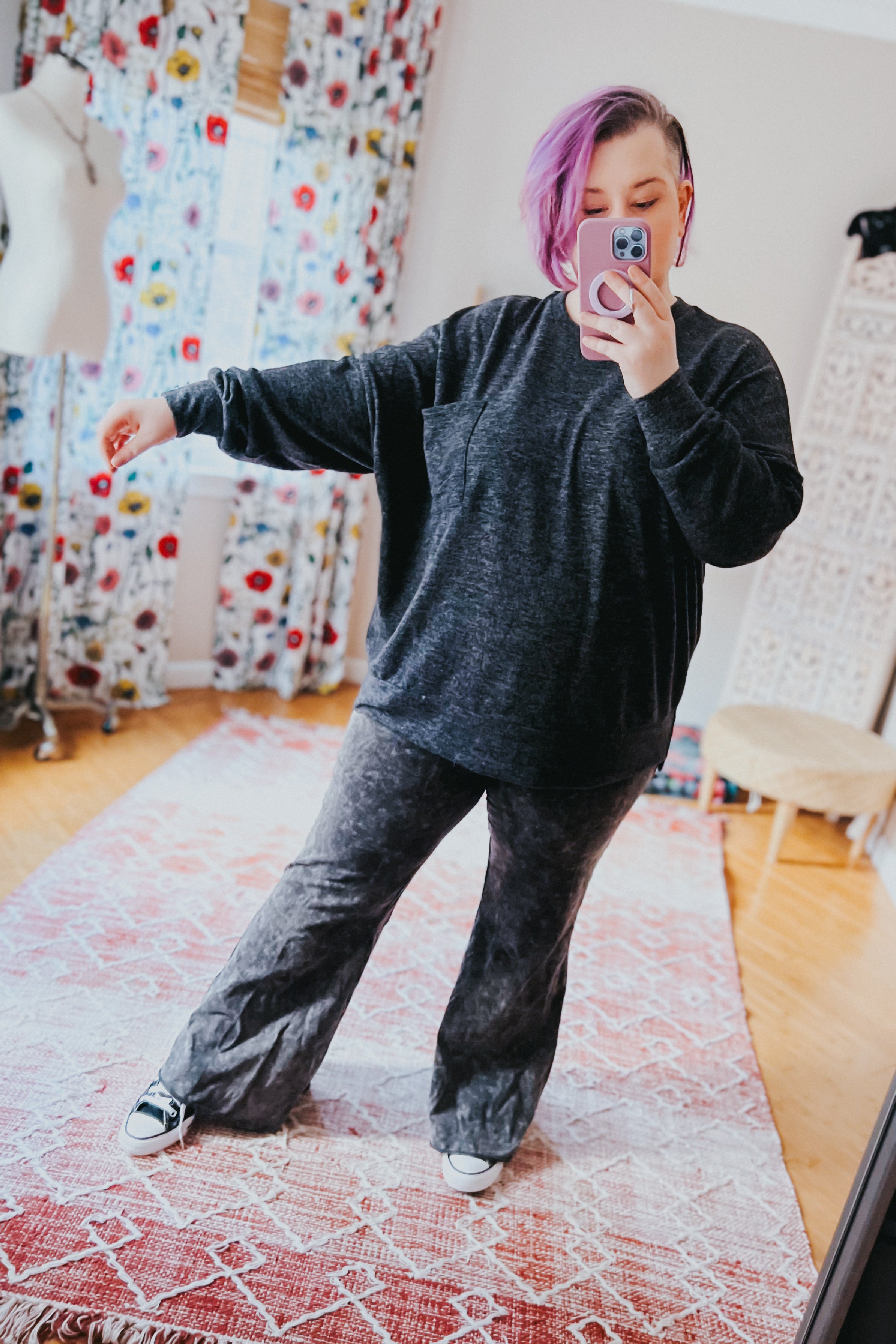 Stay Awhile Drop Shoulder Melange Sweater • Charcoal