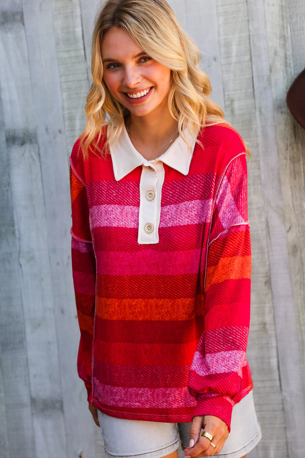 Just Right Checkered Long Sleeve Top • Red