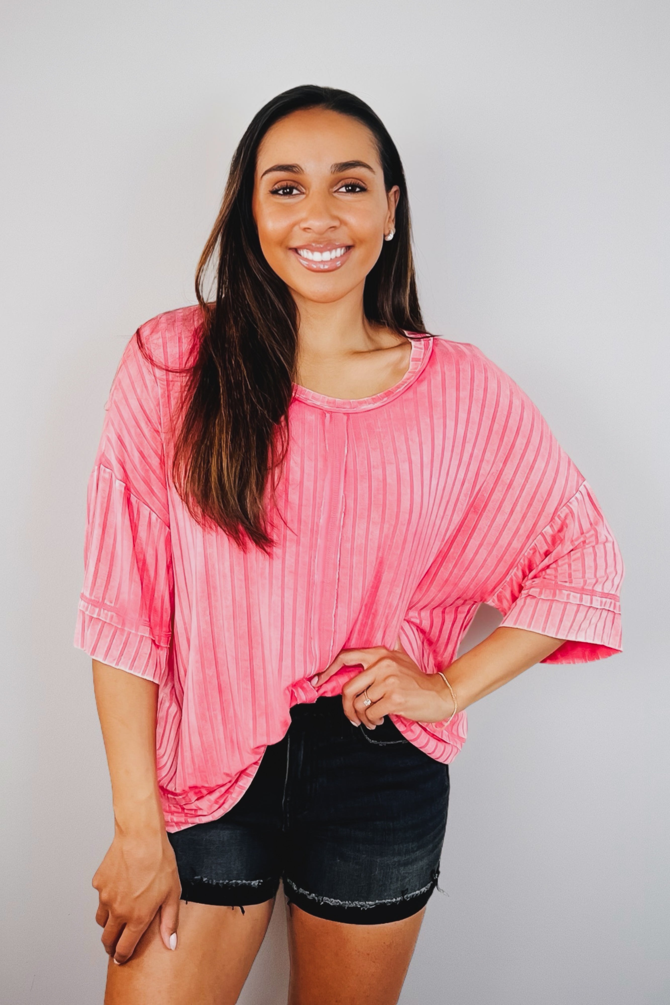 Loosely Speaking Oversized Basic Top • Fuchsia