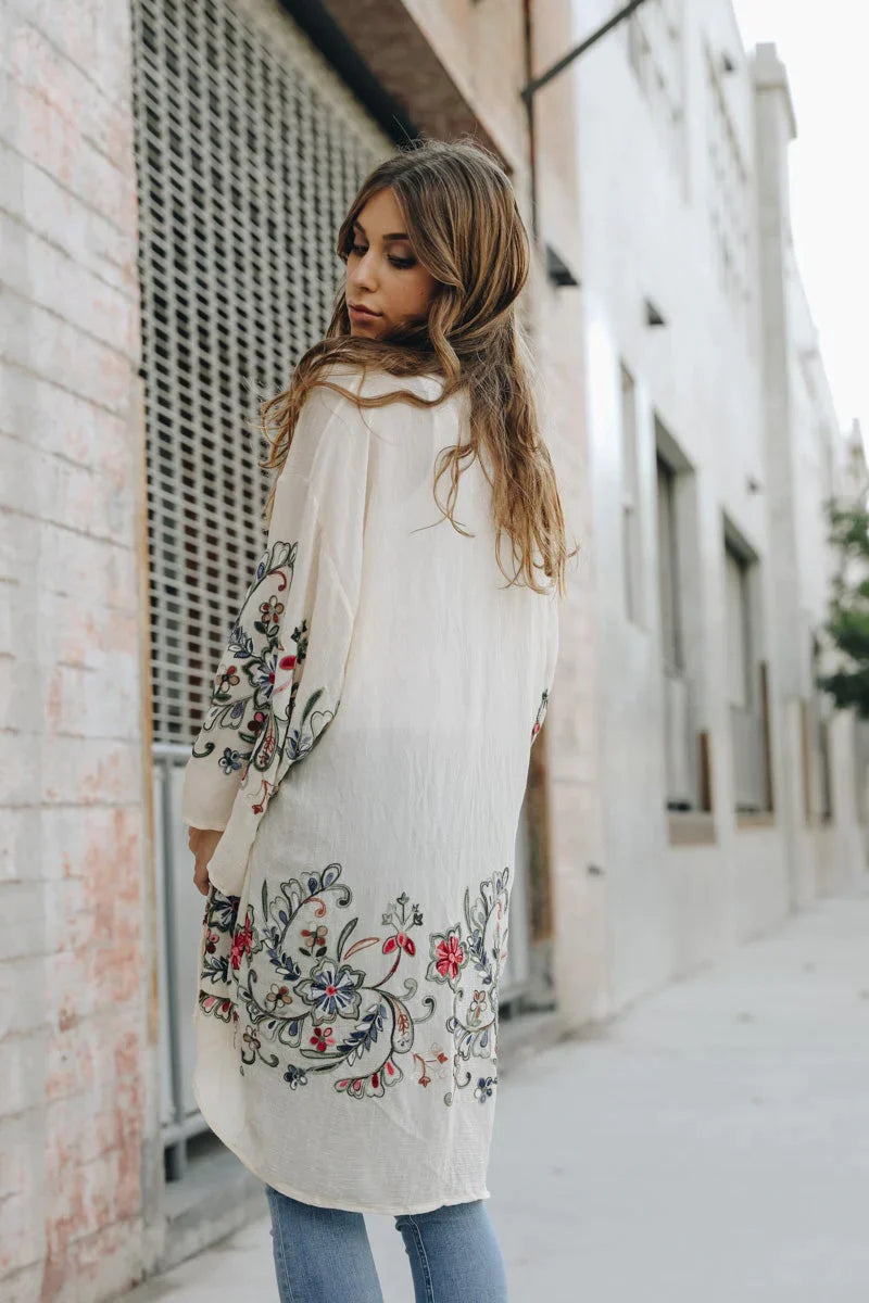 In The Meadow Embroidered Kimono • Cream - Atomic Wildflower