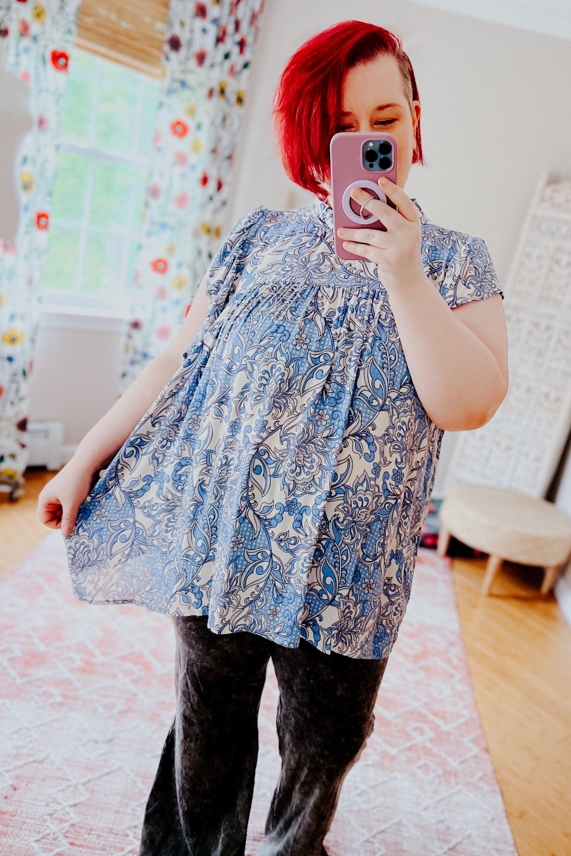 Maggie Paisley Mock Neck Flutter Sleeve Top - Atomic Wildflower