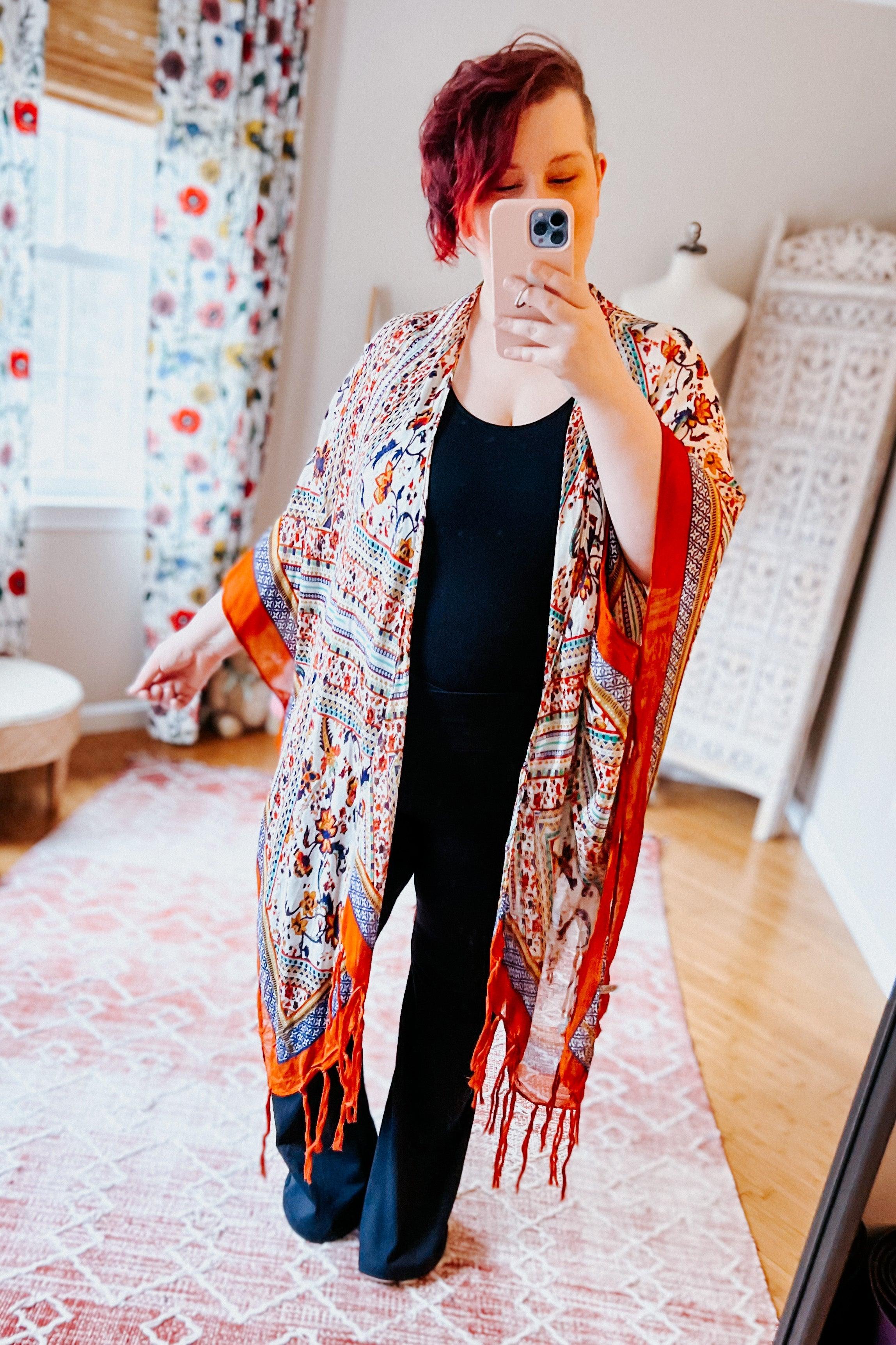 Delia Bohemian Diamond Tassel Kimono • Rust - Atomic Wildflower