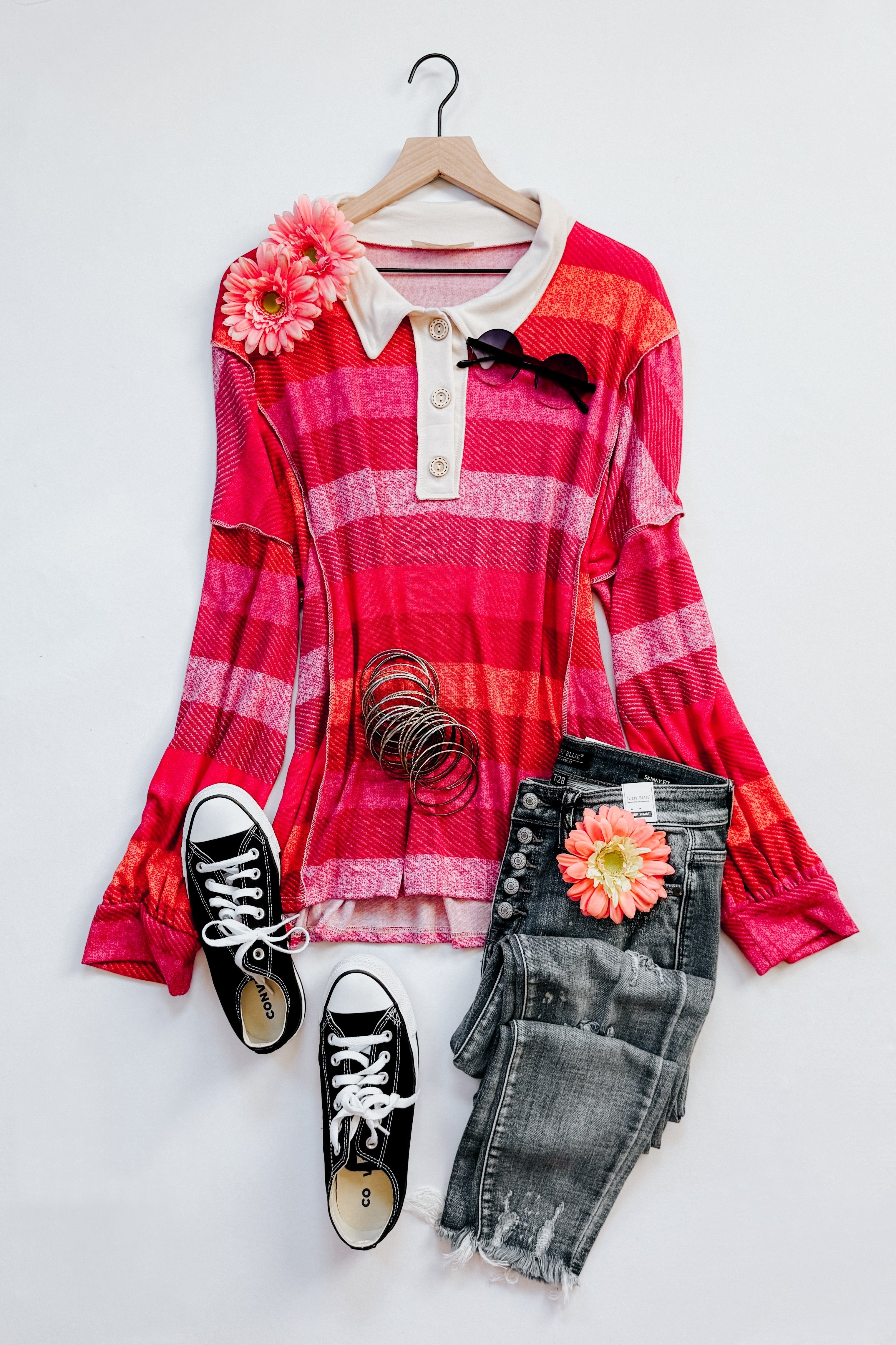 Just Right Checkered Long Sleeve Top • Red