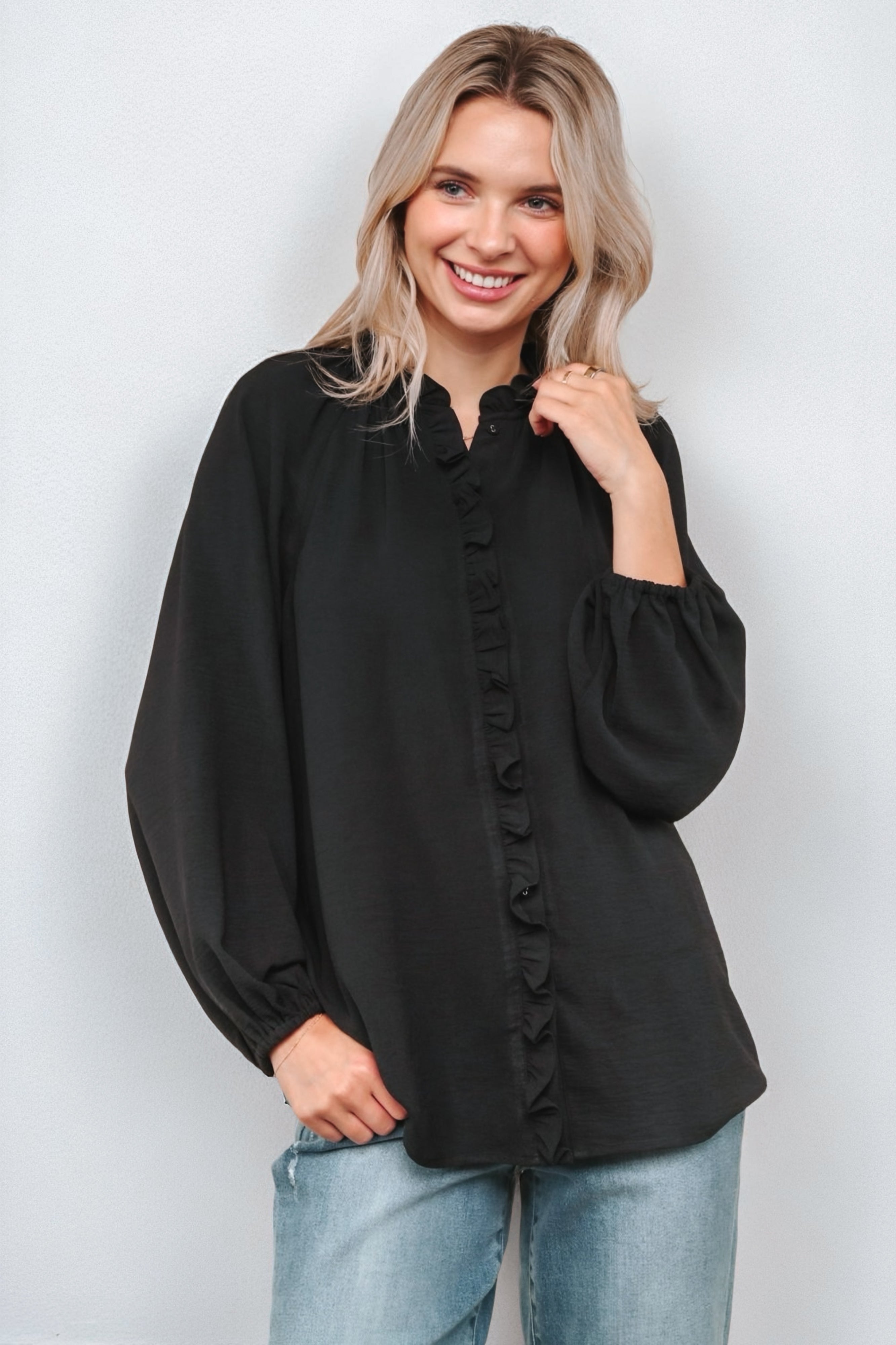 Effortlessly Edgy Button Down Blouse