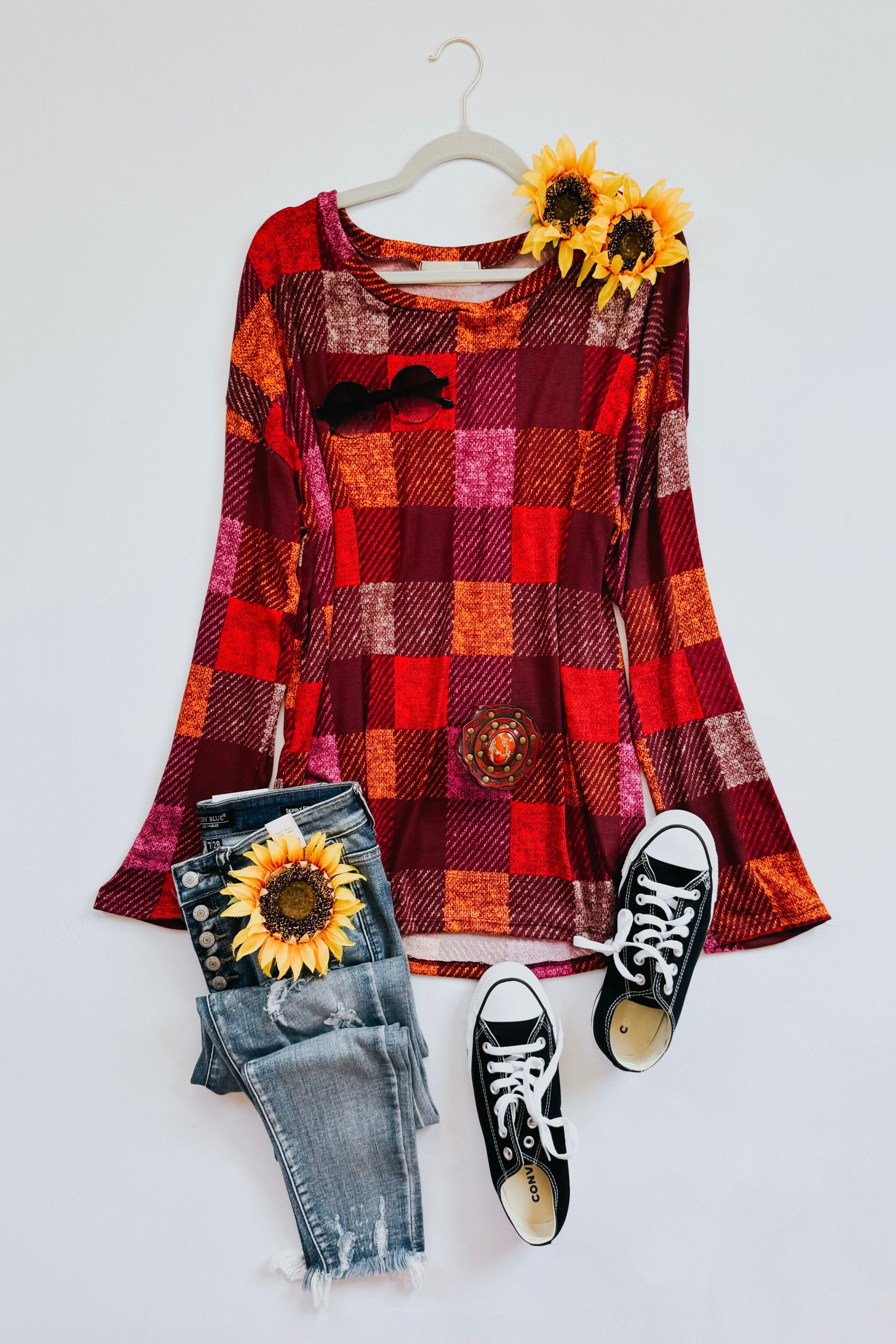 Penny For Your Thoughts Checkered Long Sleeve Top
