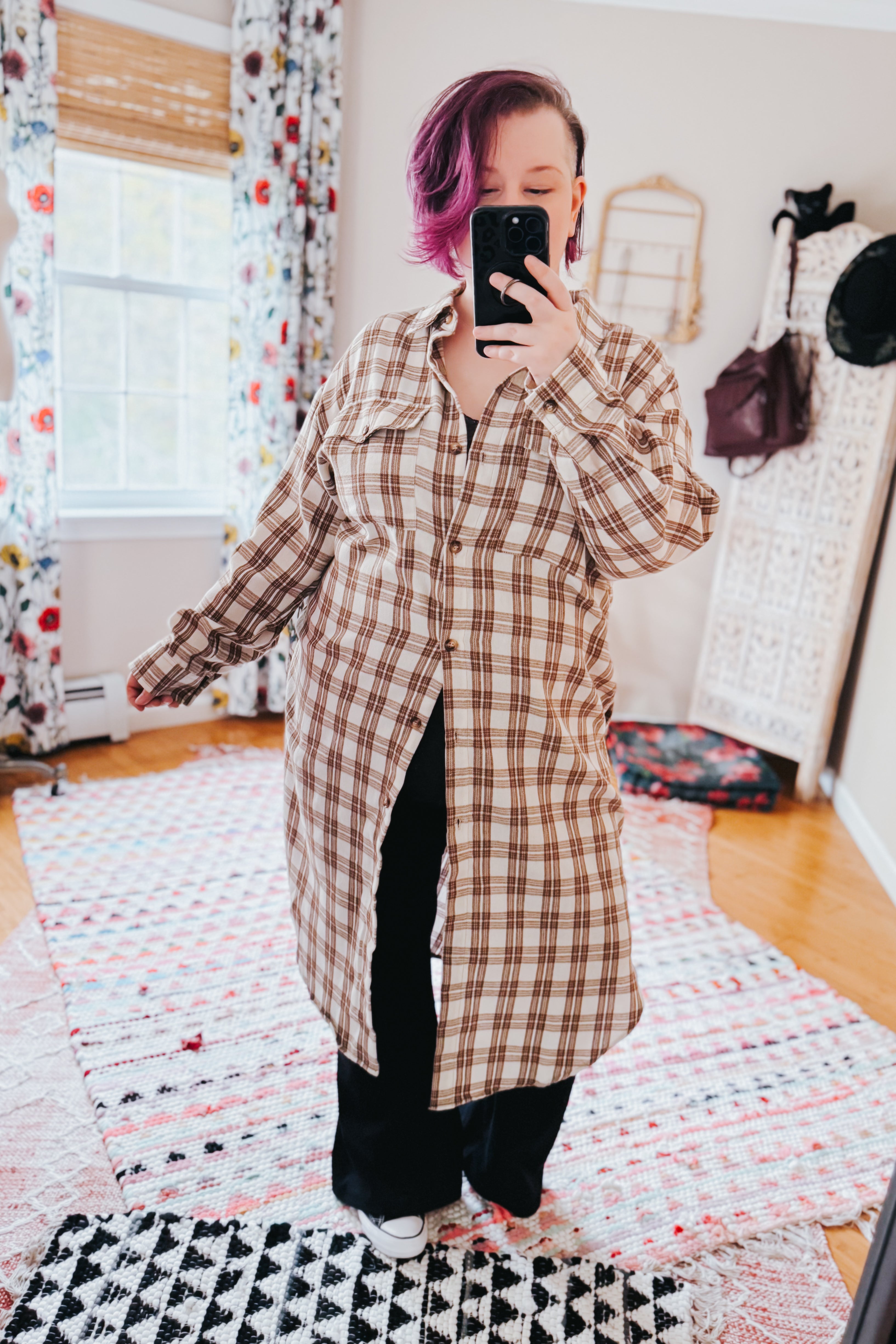 Playful in Plaid Button Down Cardigan Top • Mocha