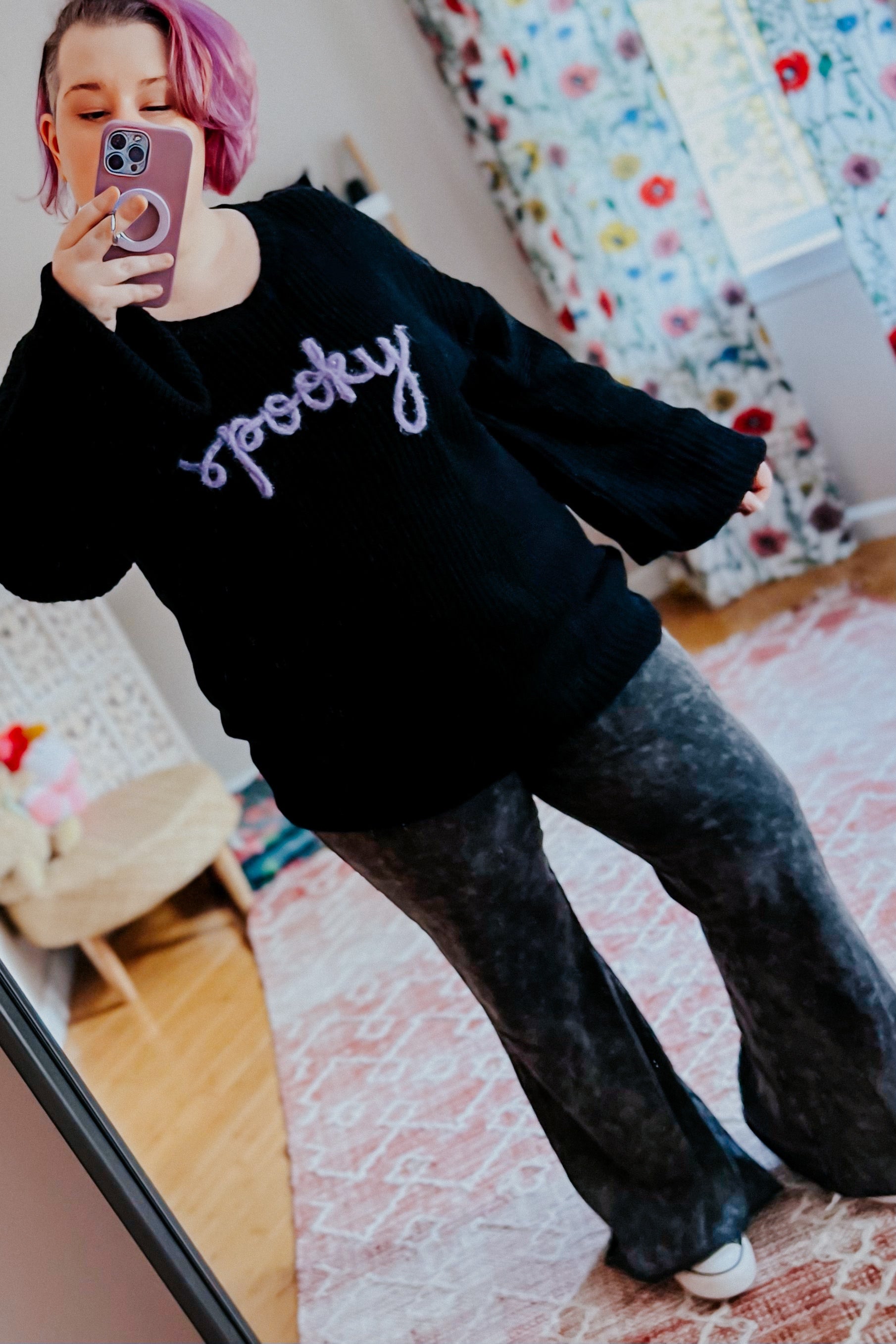 All Eyes On Me Embroidered "Spooky” Sweater