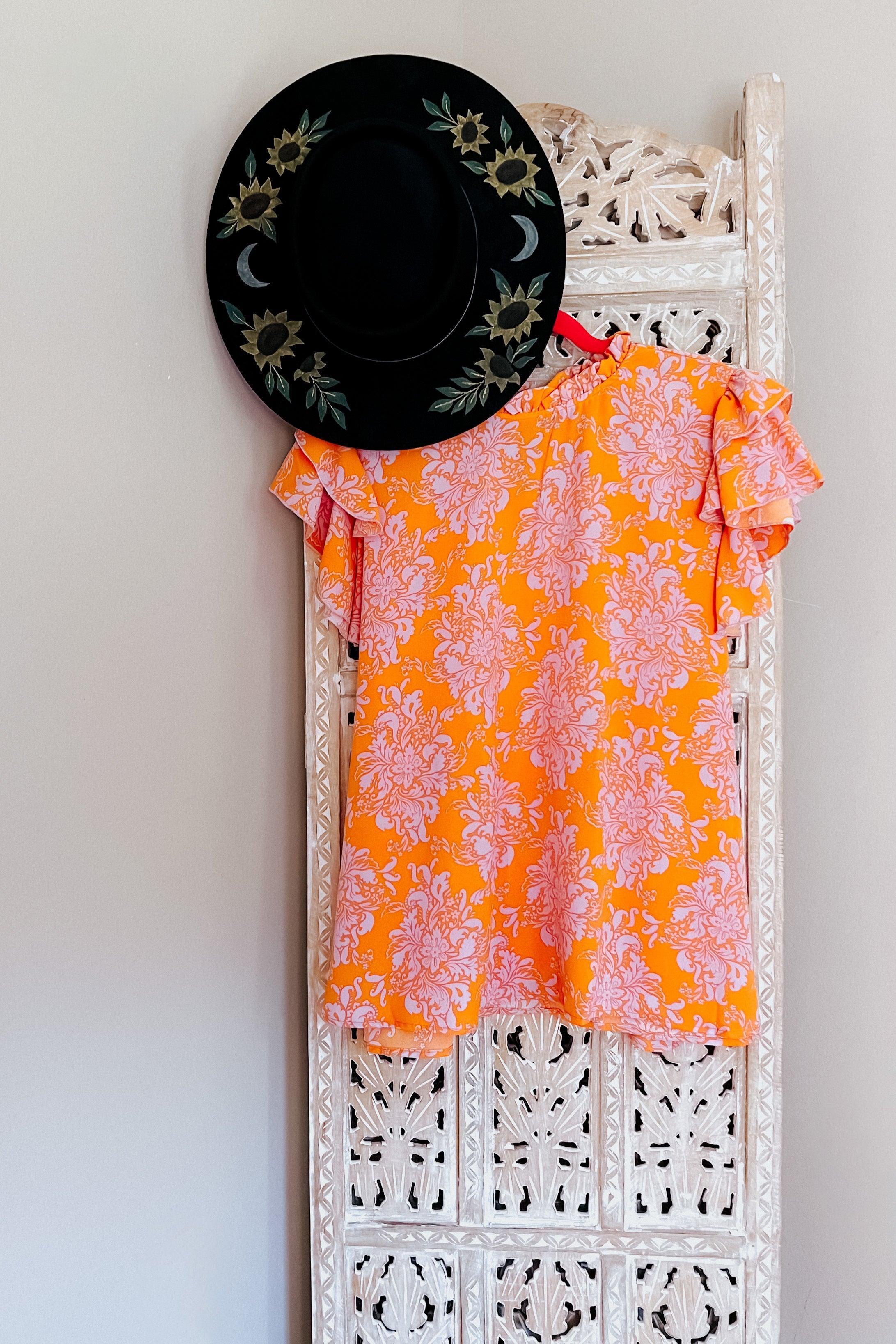 So Sweet Mock Neck Flutter Sleeve Top - Atomic Wildflower